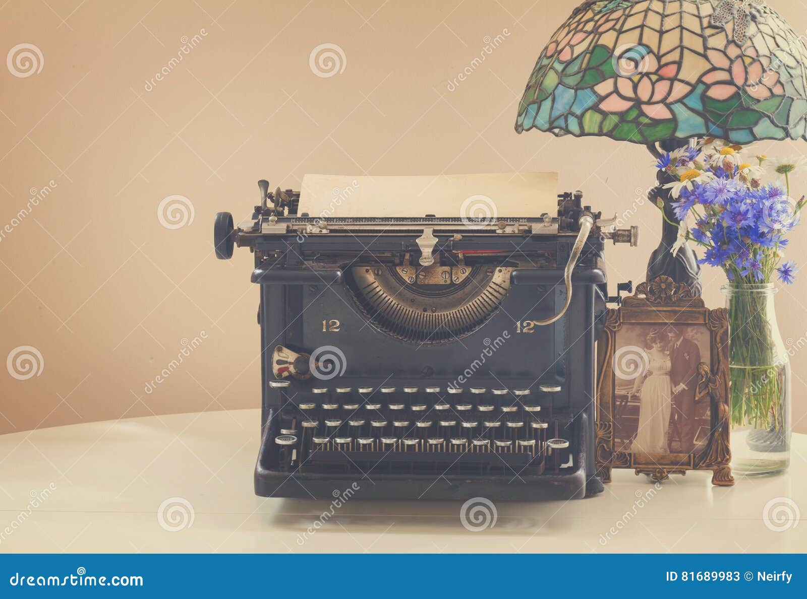 Typewriter on table stock image. Image of equipment, desk 81689983