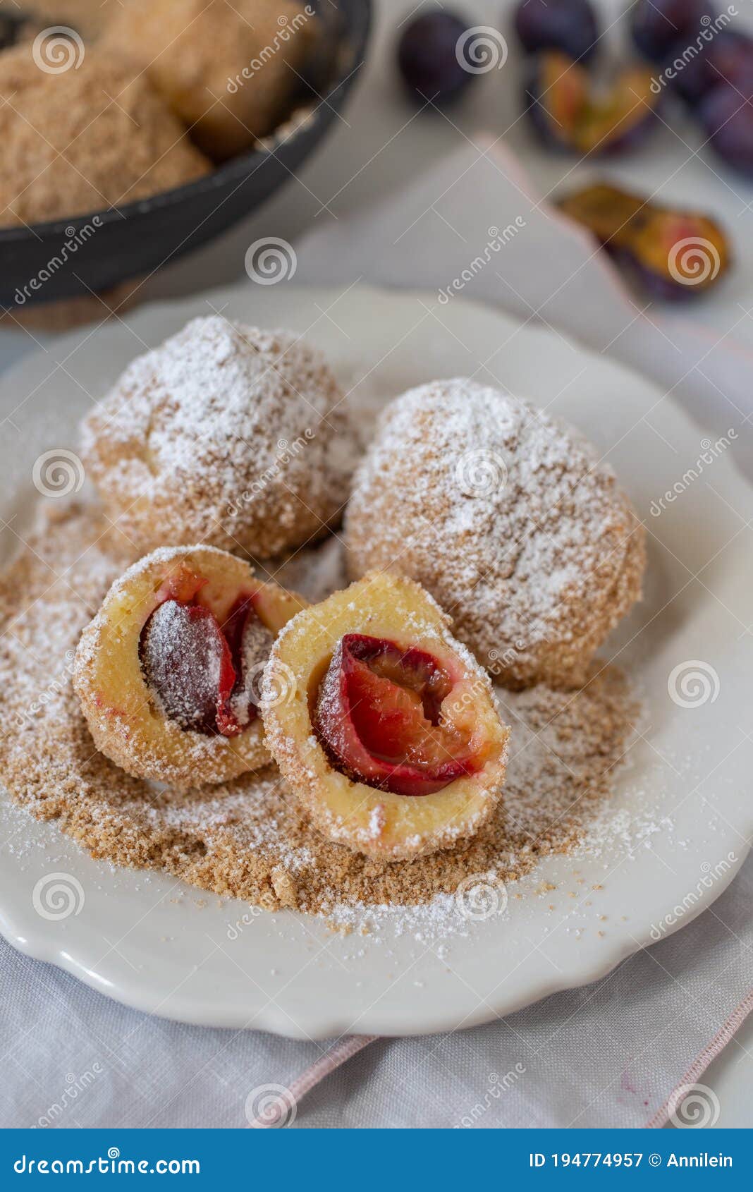 Typical Austrian Plum Dumplings Made of Leavened Dough and Fresh Plums Stock Image Image of
