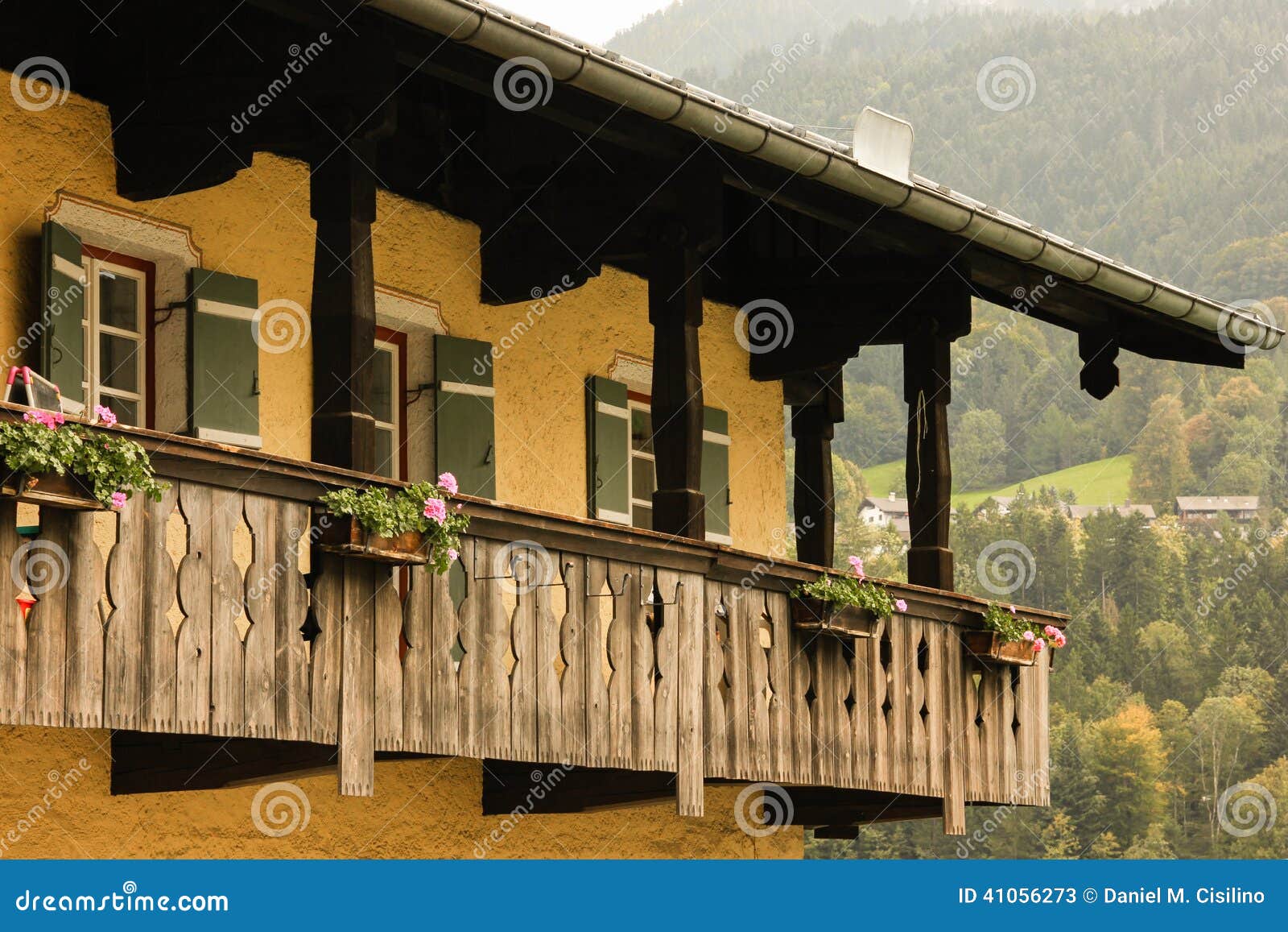 Typical Bavarian House With Wooden Balcony. Berchtesgaden ...