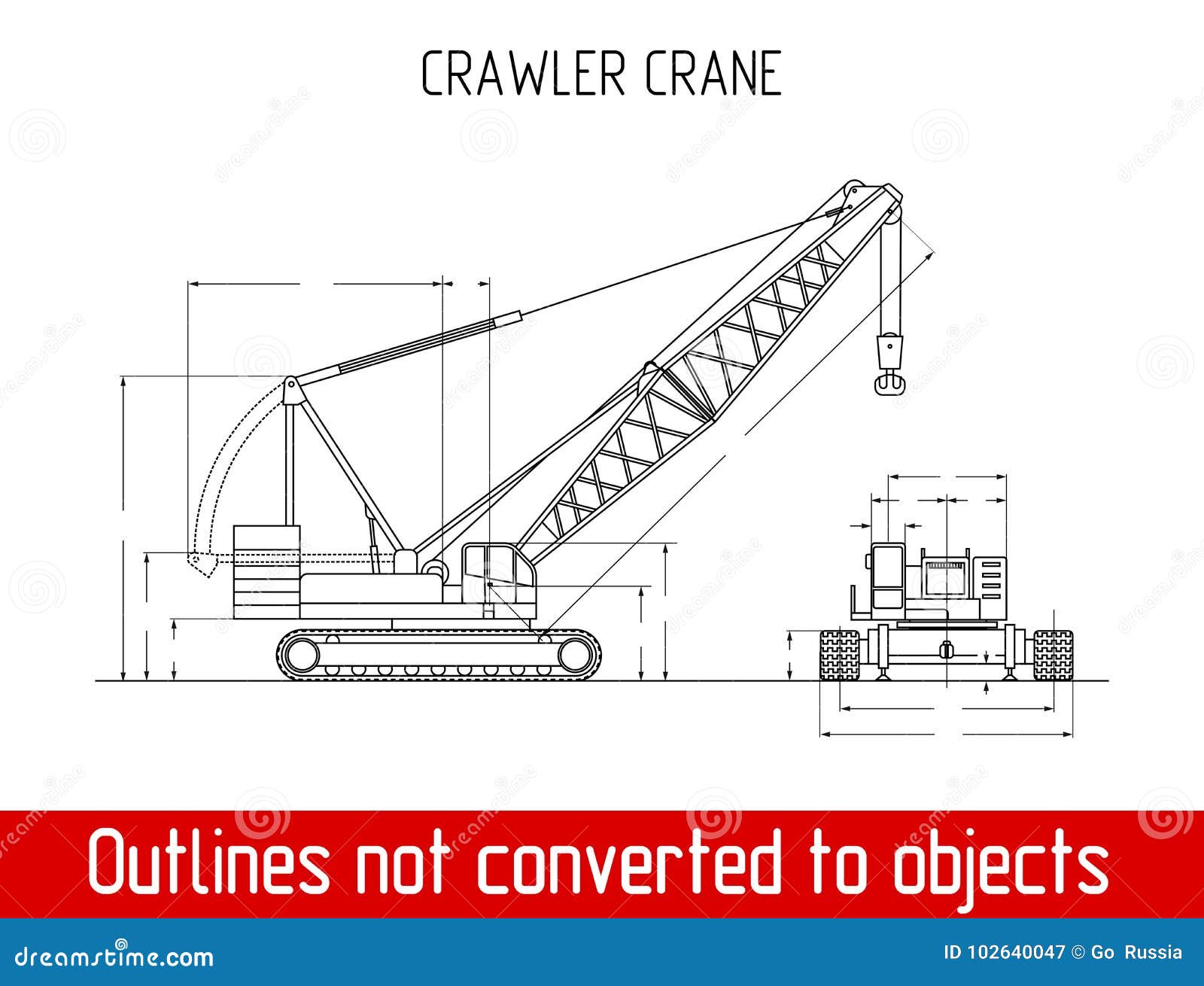 Typical Crawler Crane Overall Dimensions Outline Blueprint Template