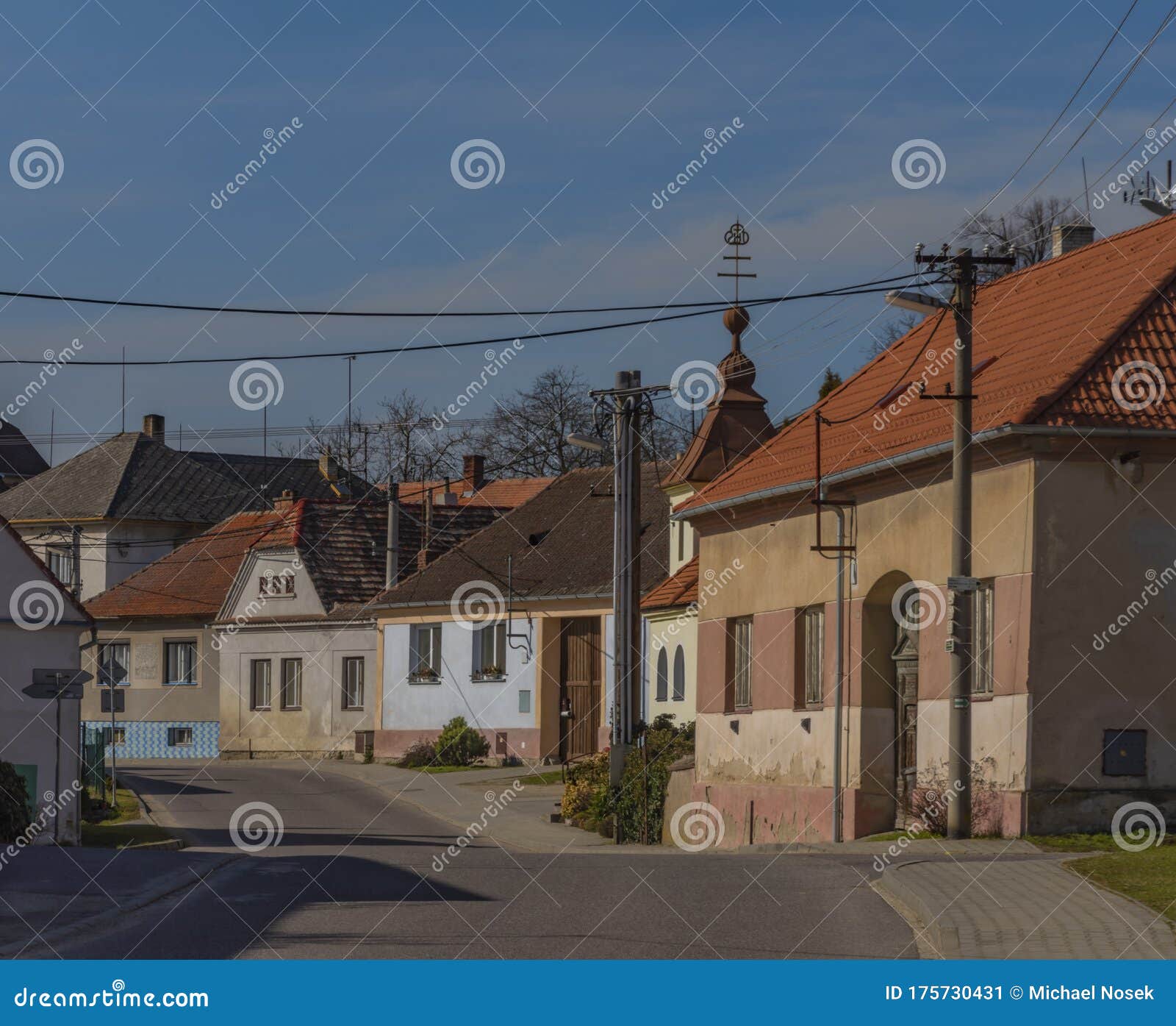 Typical Czech Road in Village in Sunny Winter Blue Sky Day Stock Image ...