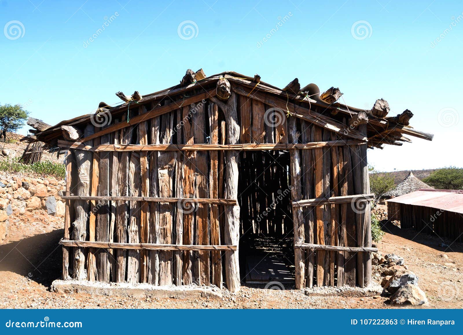 typical djiboutian huts in a village in northern djibouti, day forest national park forÃÂªt du day in horn of africa