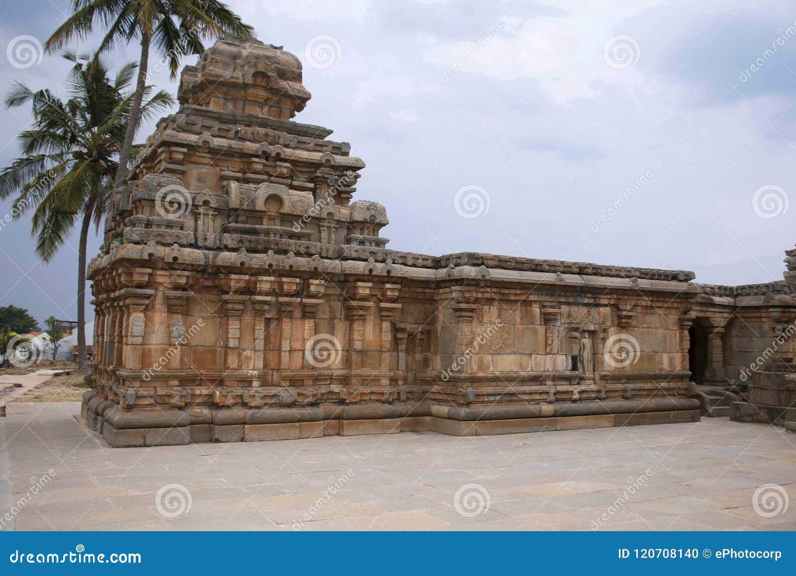 a typical dravidian style shrine at panchakuta basadi or panchakoota basadi, kambadahalli, mandya district, karnataka.