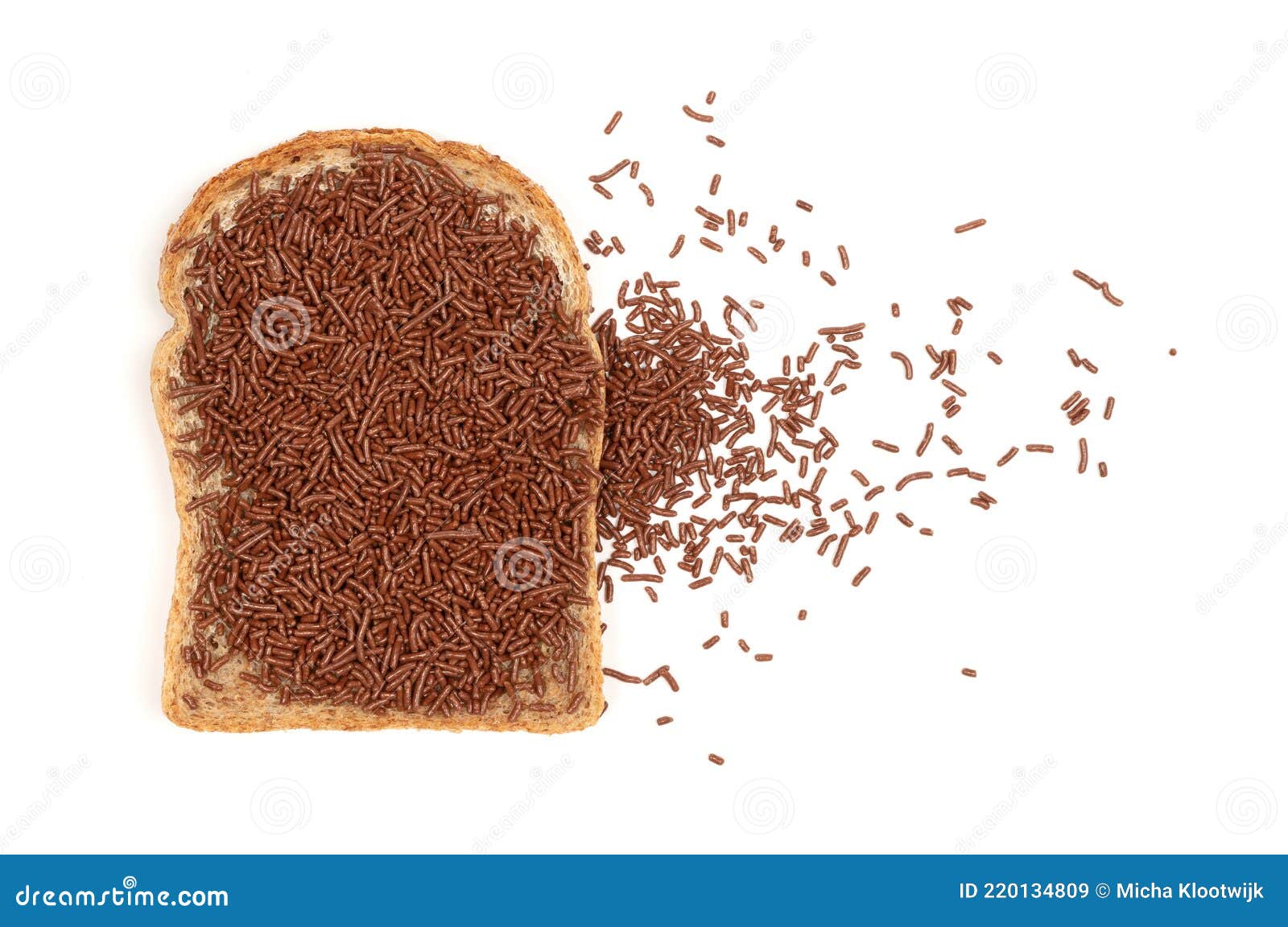 Typical Dutch Chocolate Sprinkles Hagelslag on a Slice of Bread Stock