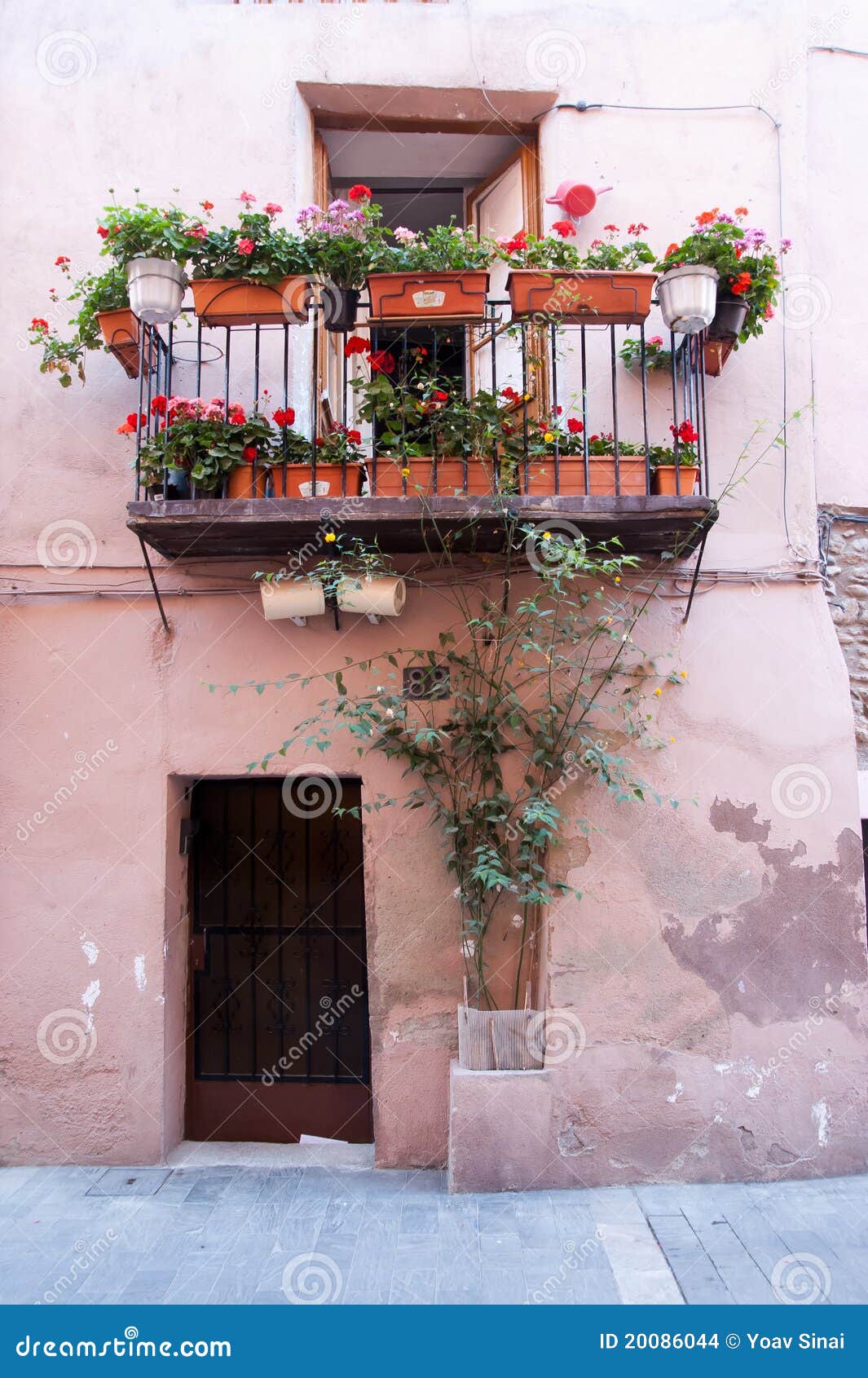 typical facade balcony and door in catalunya