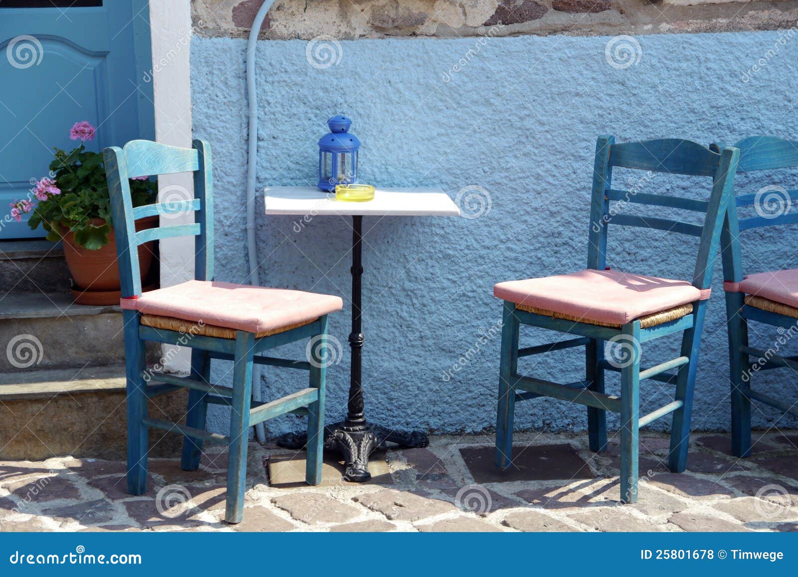 Typical greek cafe scene stock photo. Image of blue, restaurant 25801678