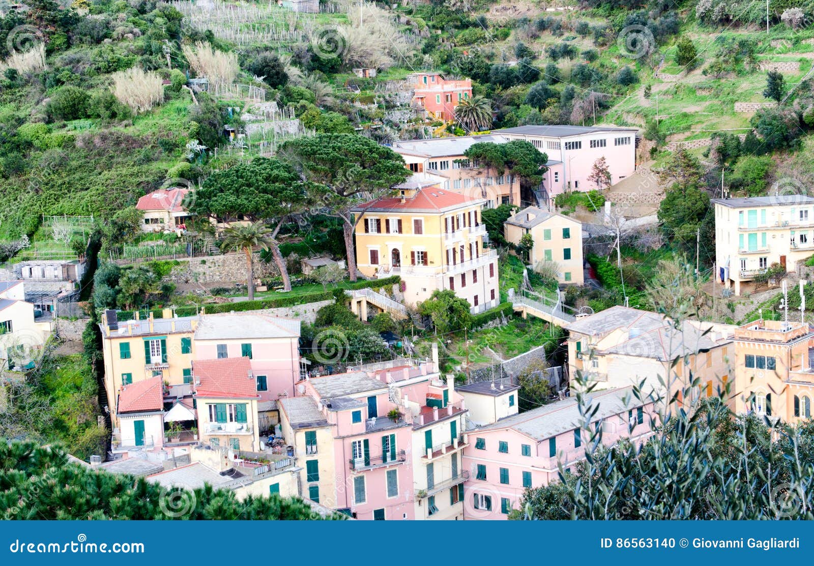 Typical Homes of Monterosso, Aerial View Cinque Terre Stock Photo