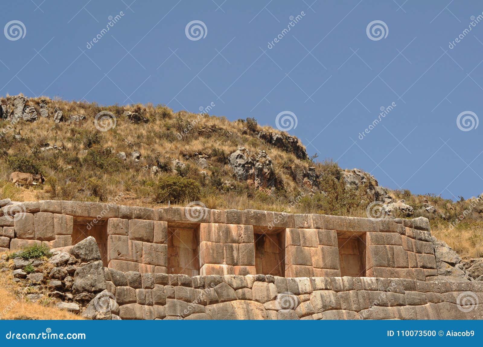 typical inca stone placing at puka pukara, cusco, peru