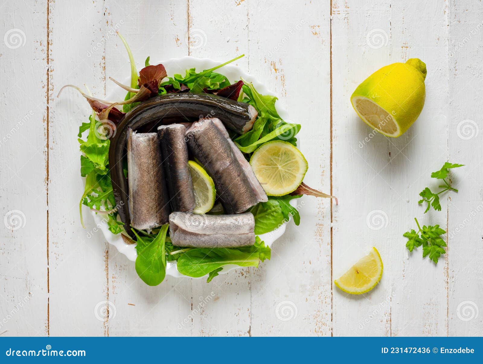 Neapolitan Raw Fish Dish of the Christmas Period. Capitone, Eel, Cod