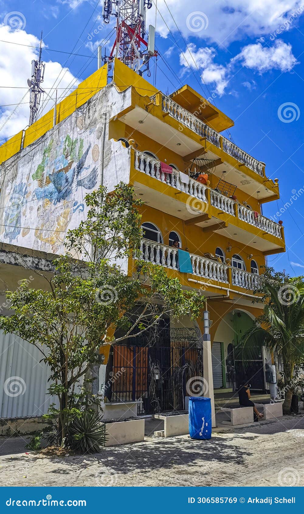 typical pedestrian street cityscape wall paintings playa del carmen mexico