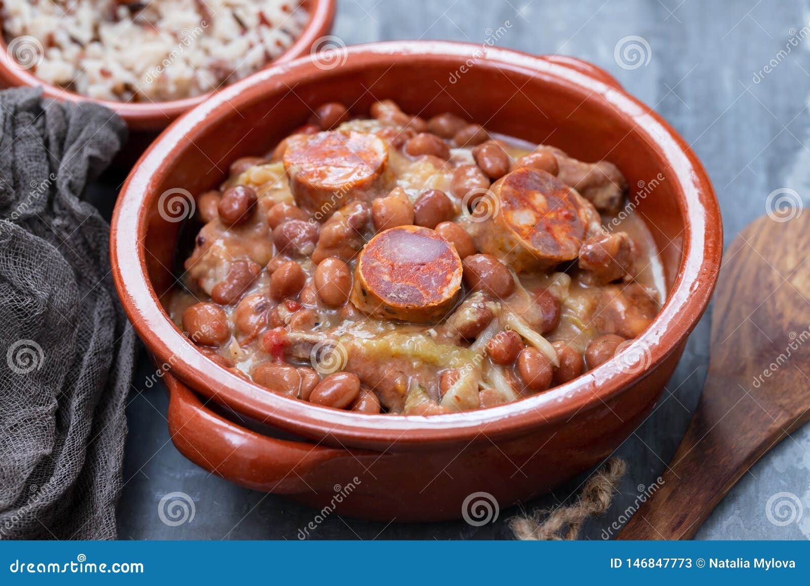 Typical Portuguese Dish Beans with Meat, Vegetables and Smoked Sausages