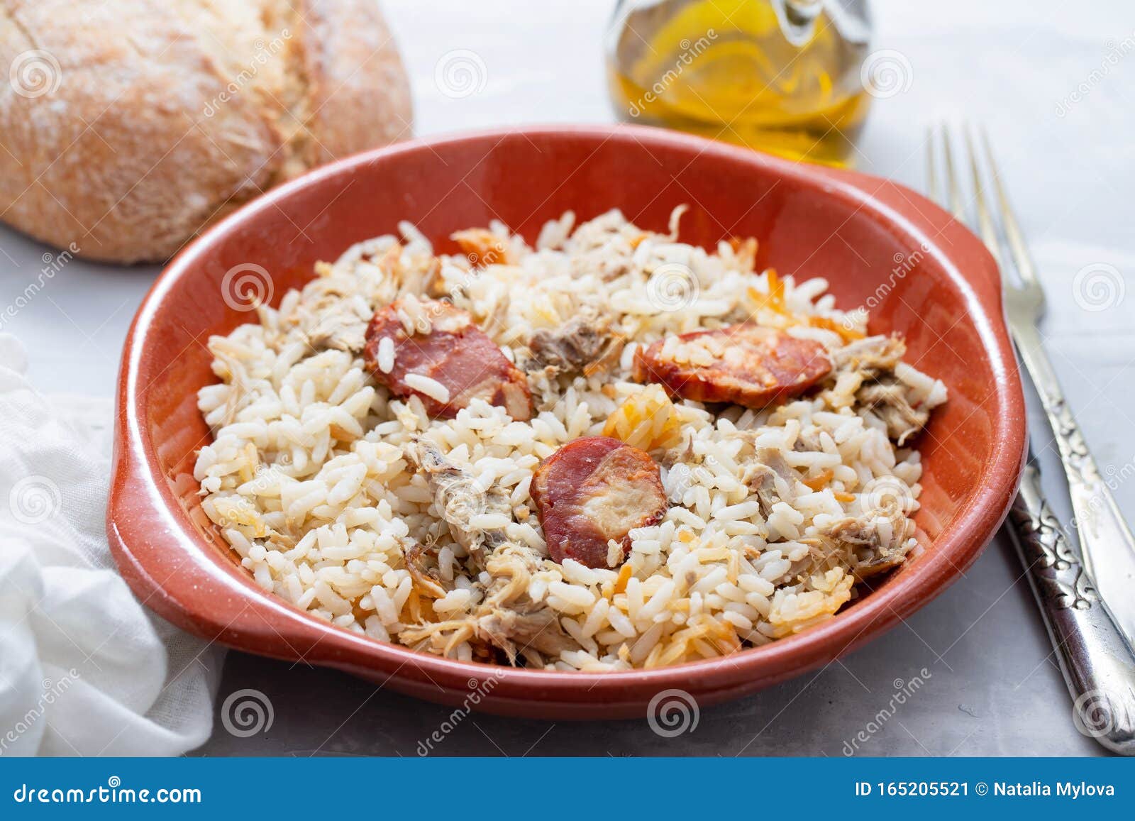 Typical Portuguese Dish Rice with Duck and Smoked Sausage Stock Image