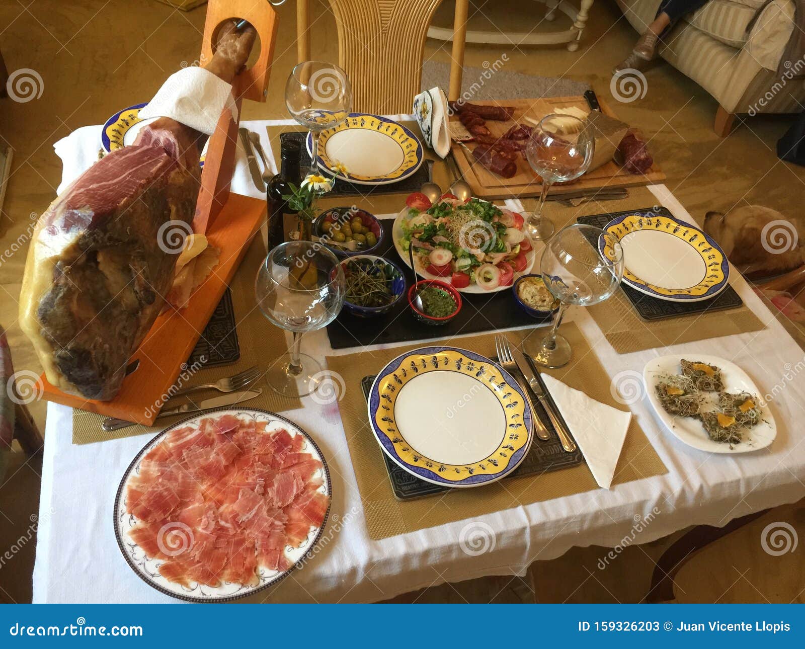 Typical Spanish Table with Tapasbased Food Stock Image Image of moms