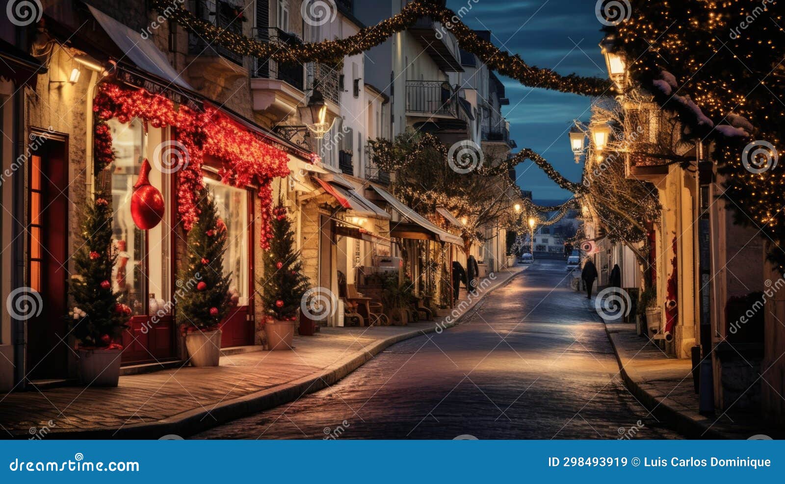 typical street at costa azul area with christmas decoration at night