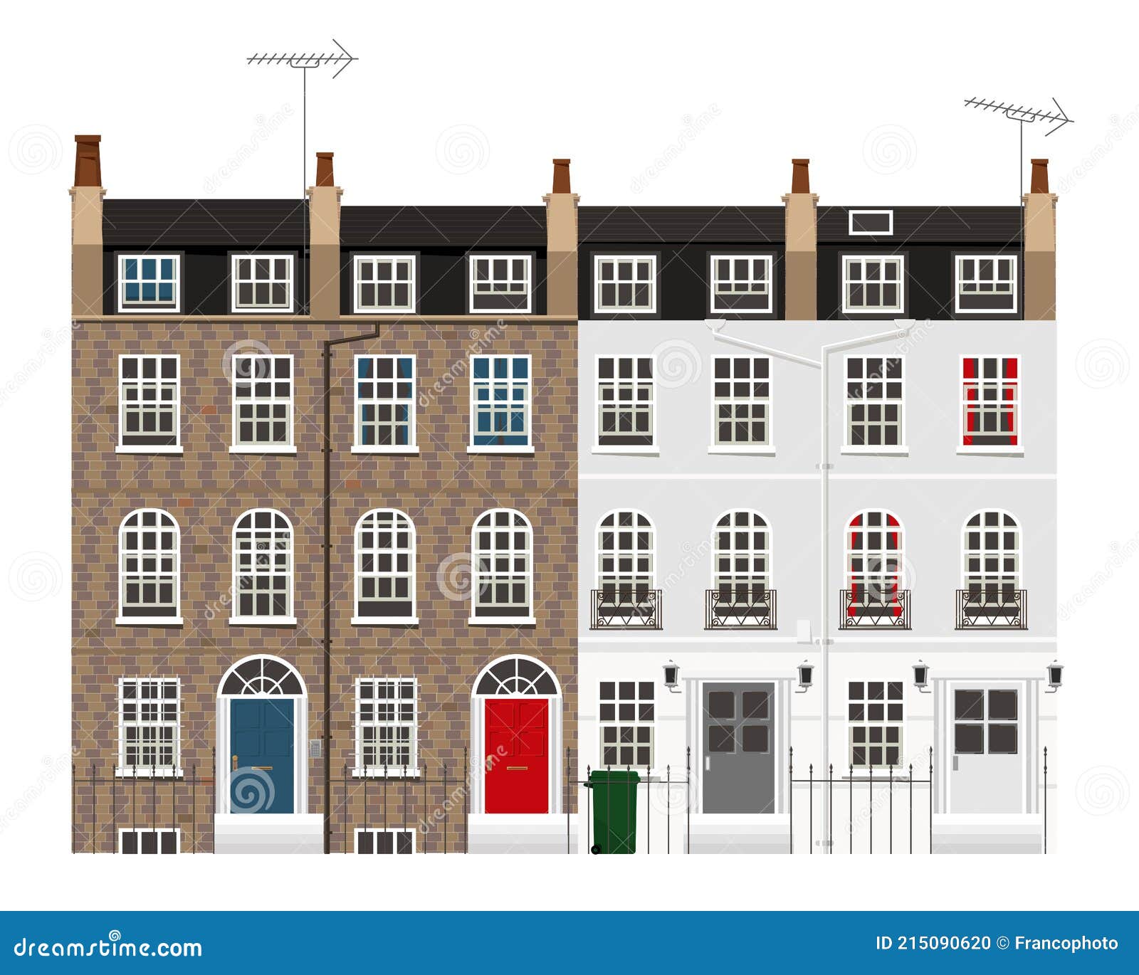 Typical Terraced Houses in United Kingdom Stock Vector Illustration