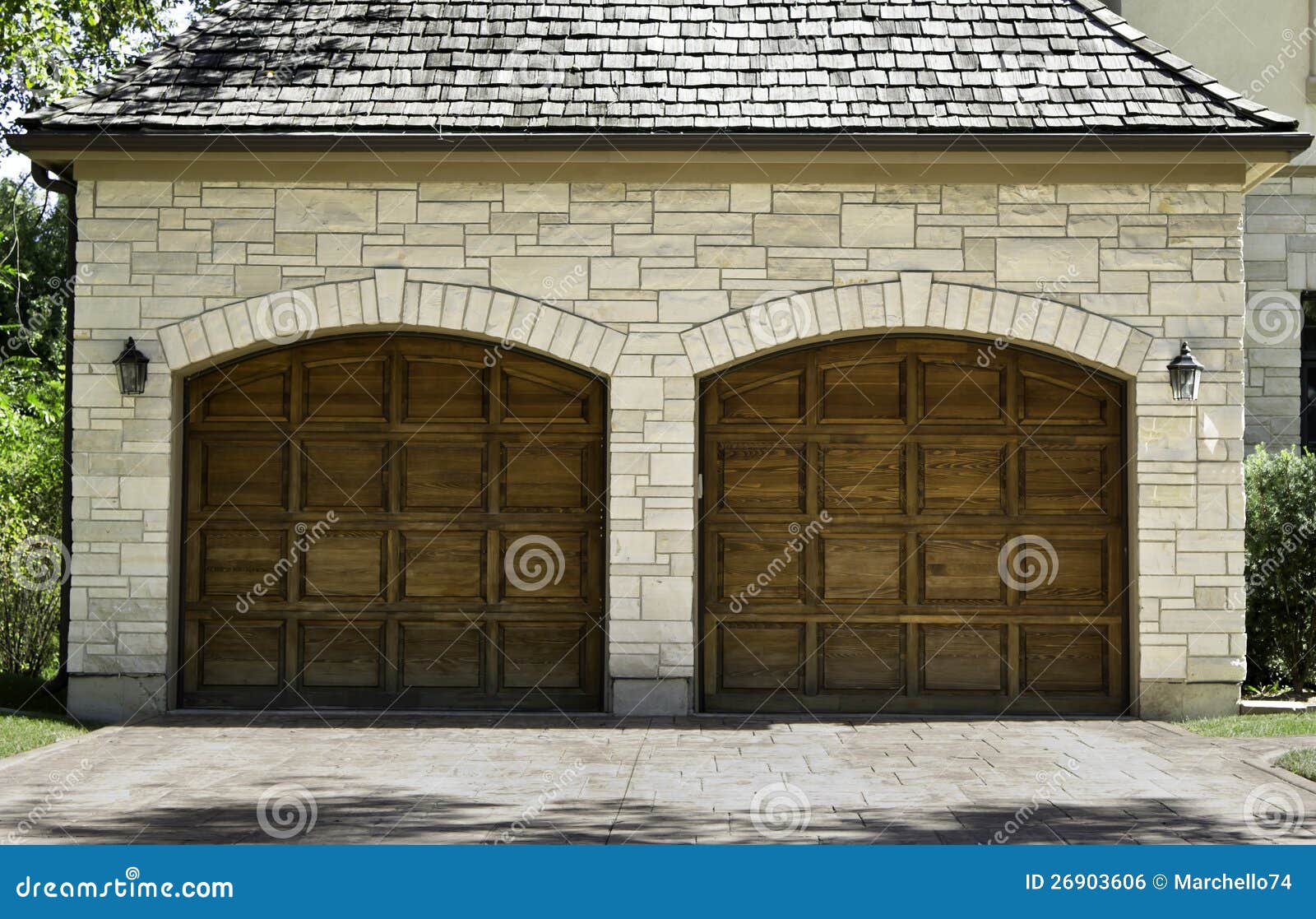 Typical Two Car Wooden Oak Car Garage Stock Photo Image of brick