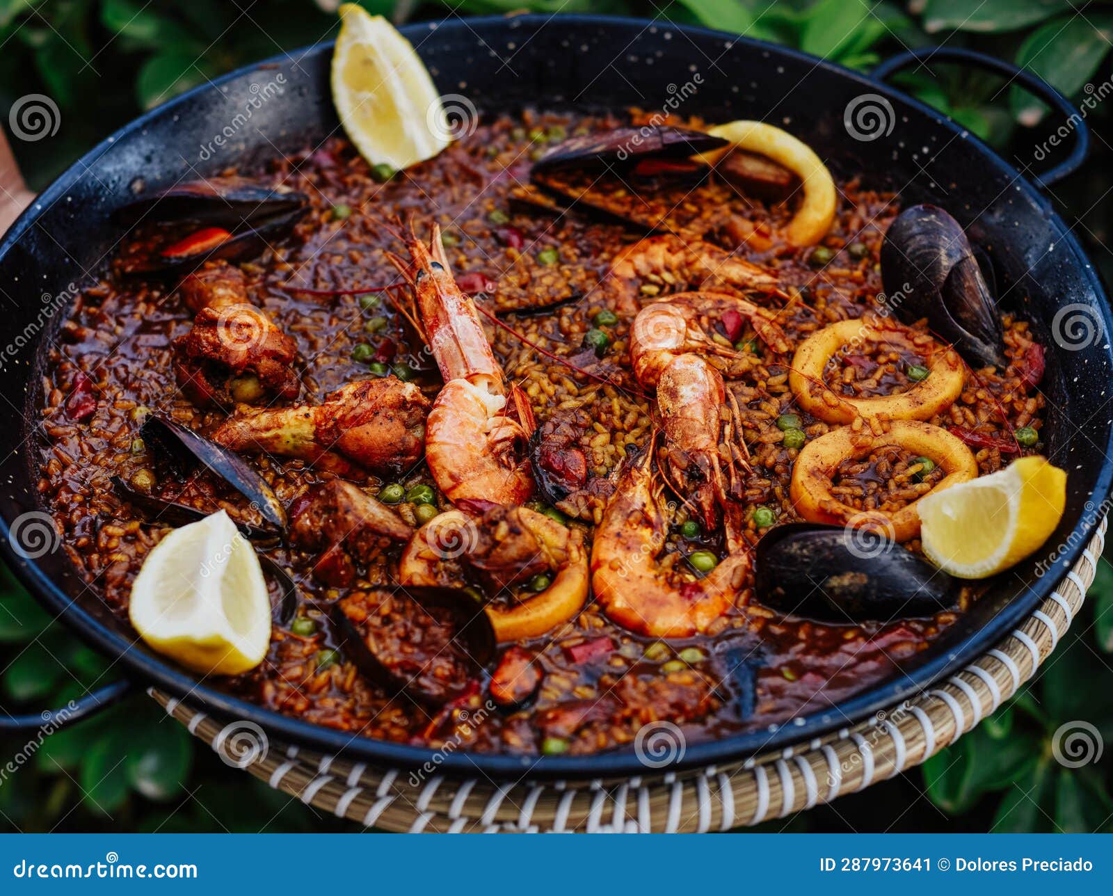 Typical Valencian Seafood Paella with Rice Stock Image Image of