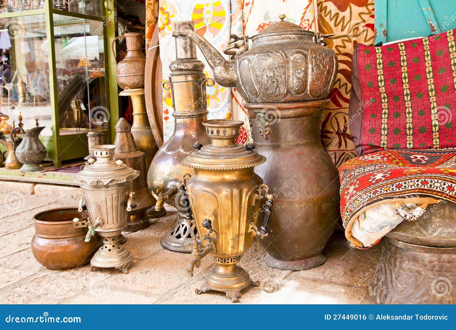 Typical Vintage Metal Teapots in Jeruslalem Stock Photo Image of