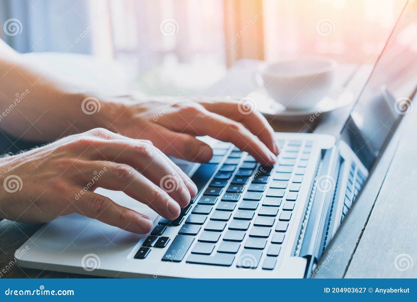 typing on keyboard, close up of hands of business person working on computer