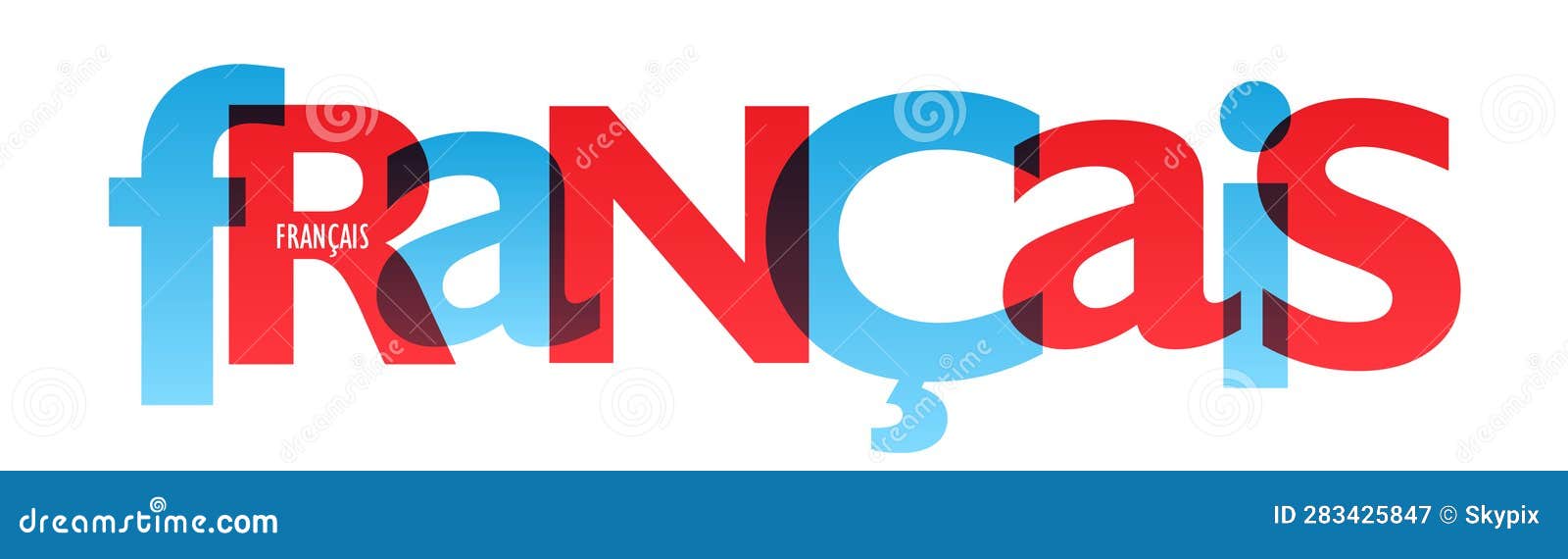 FRANCAIS (FRENCH in English) Red and Blue Typography Banner Stock