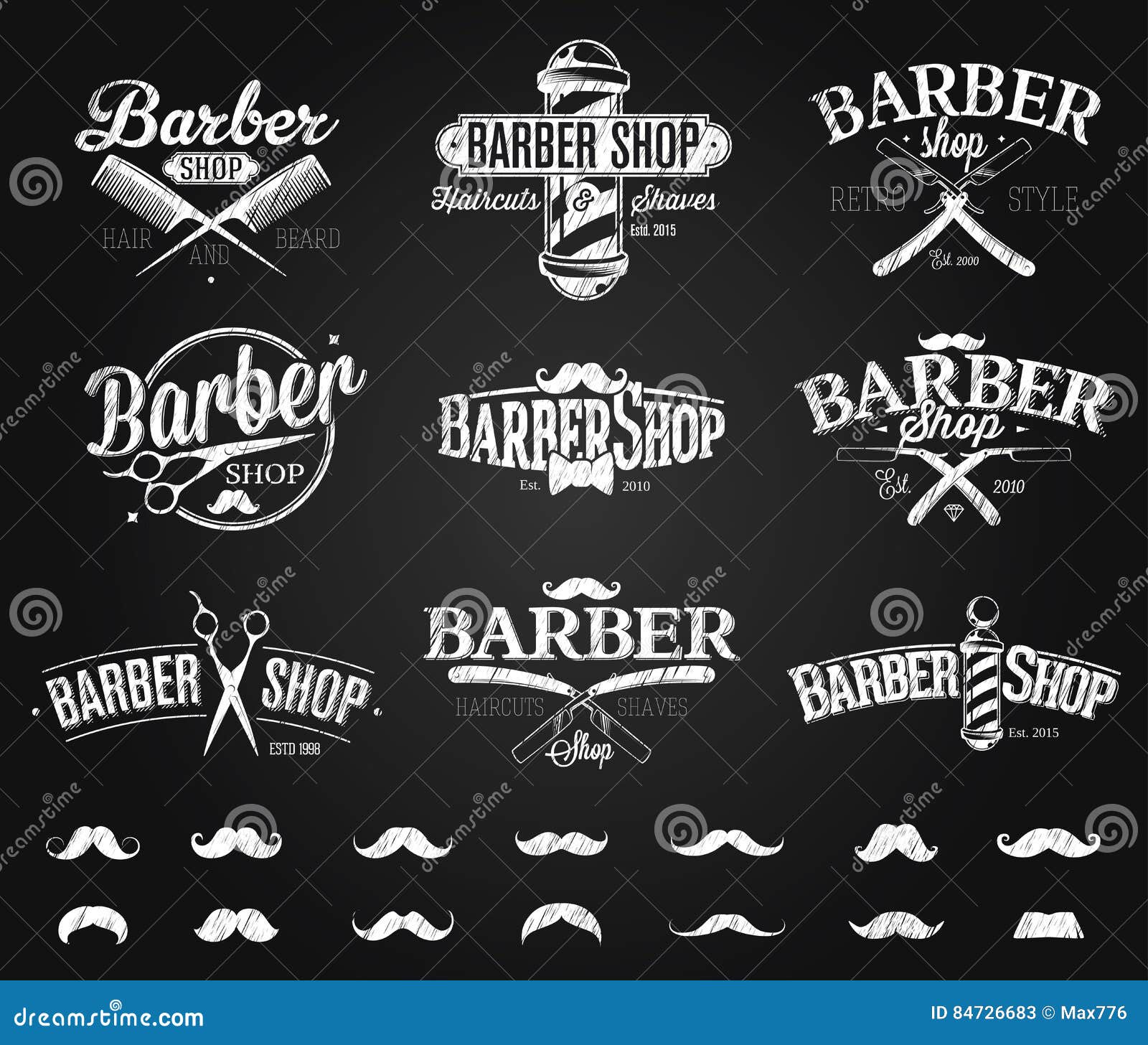 Typographic Barber Shop Emblems Chalk Drawing Stock Vector - Illustration  of hipster, hand: 84726683