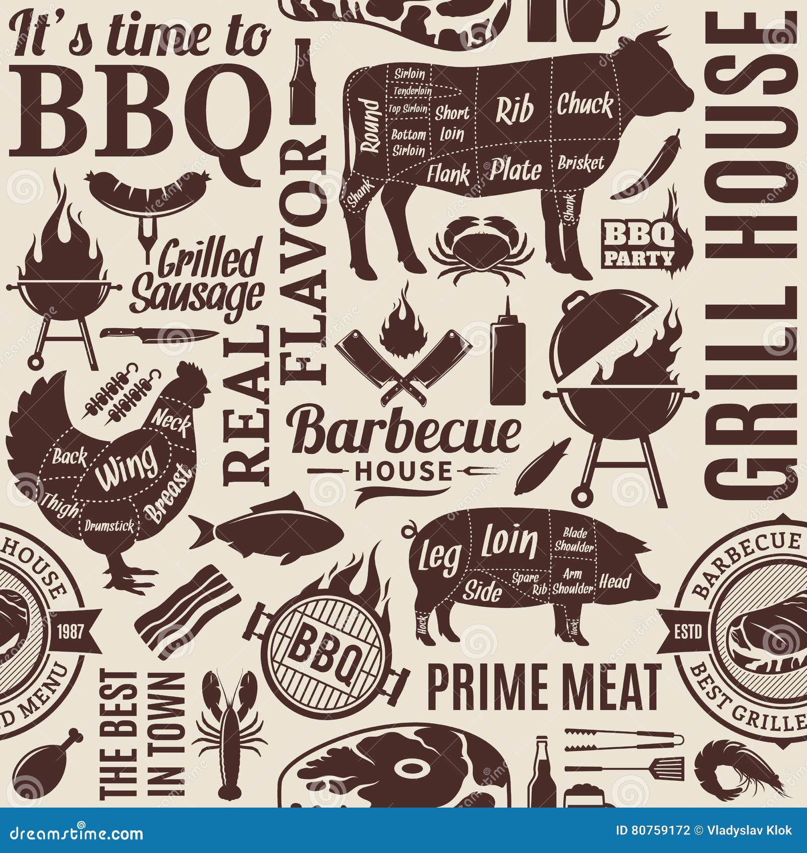 typographic  barbecue seamless pattern or background
