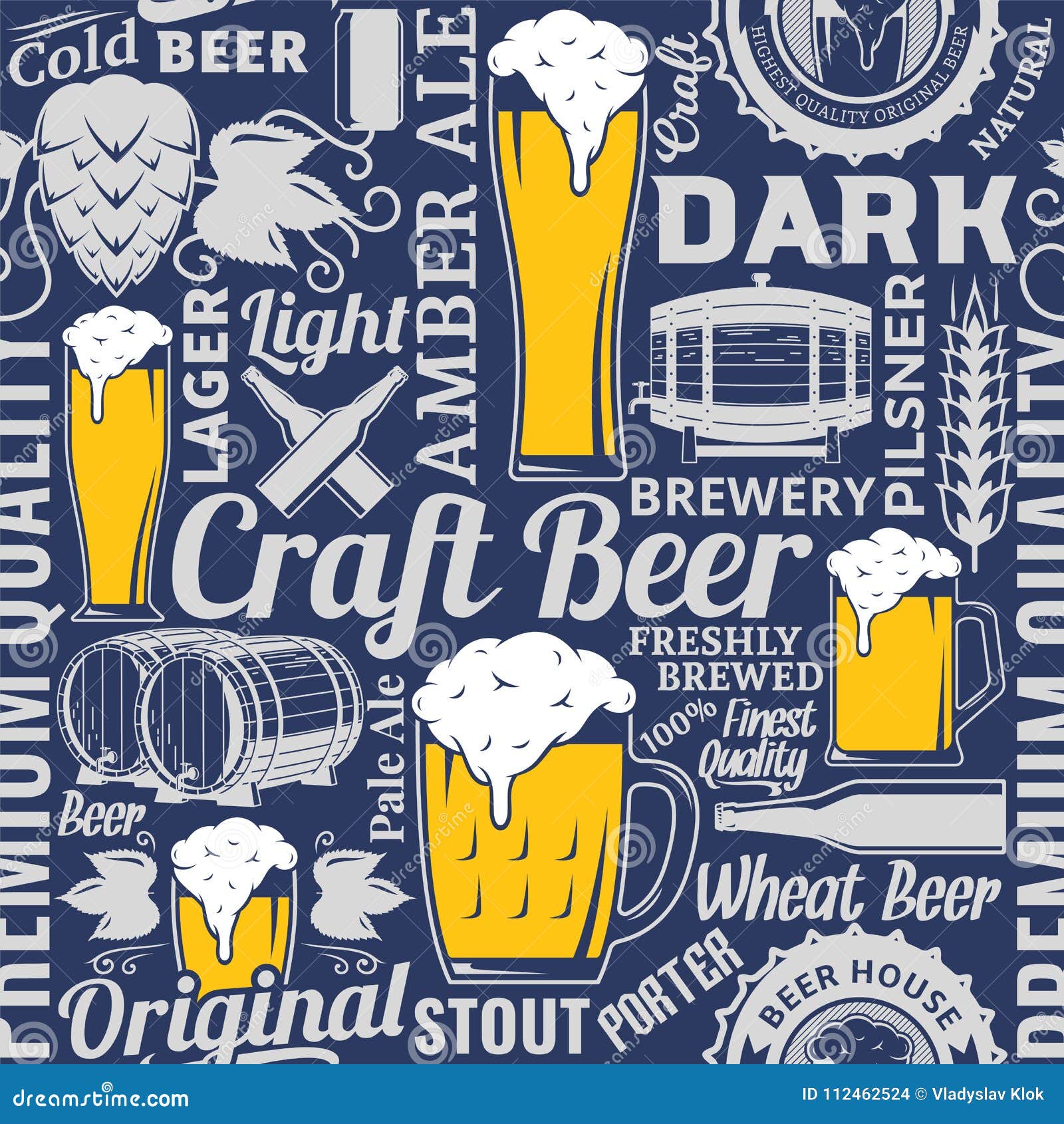 typographic  beer seamless pattern or background