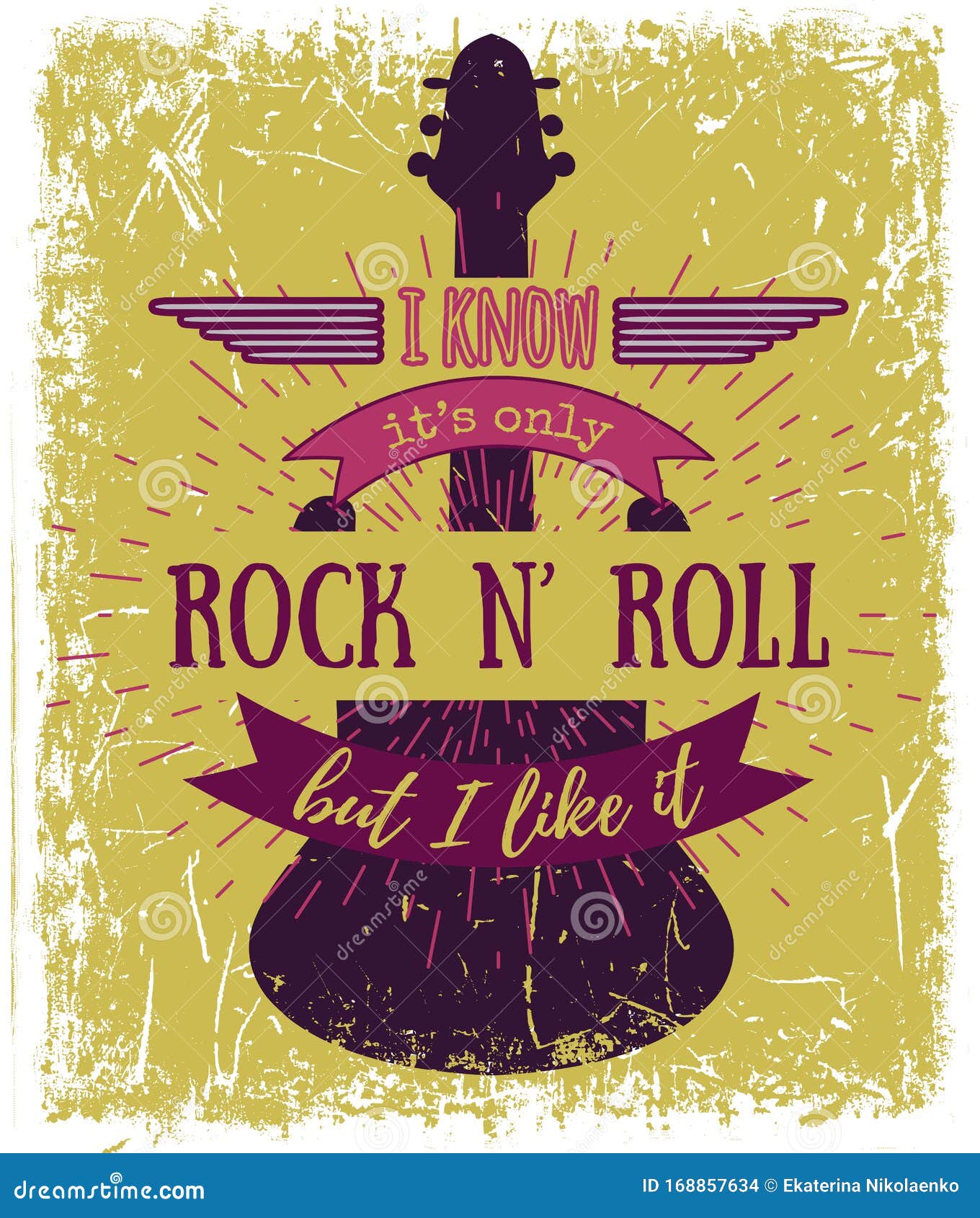 typography poster with silhouette of guitar on grunge background. i know it is only rock and roll but i like it.inspirational quot