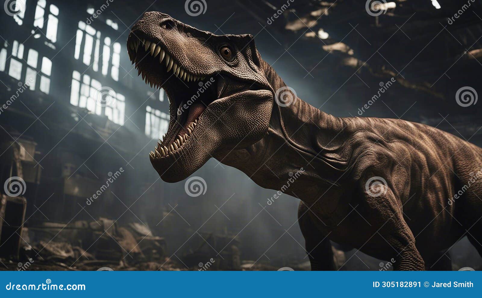 tyrannosaurus rex dinosaur the close up of the dinosaur was an exploited creature that existed in the dystopian world,