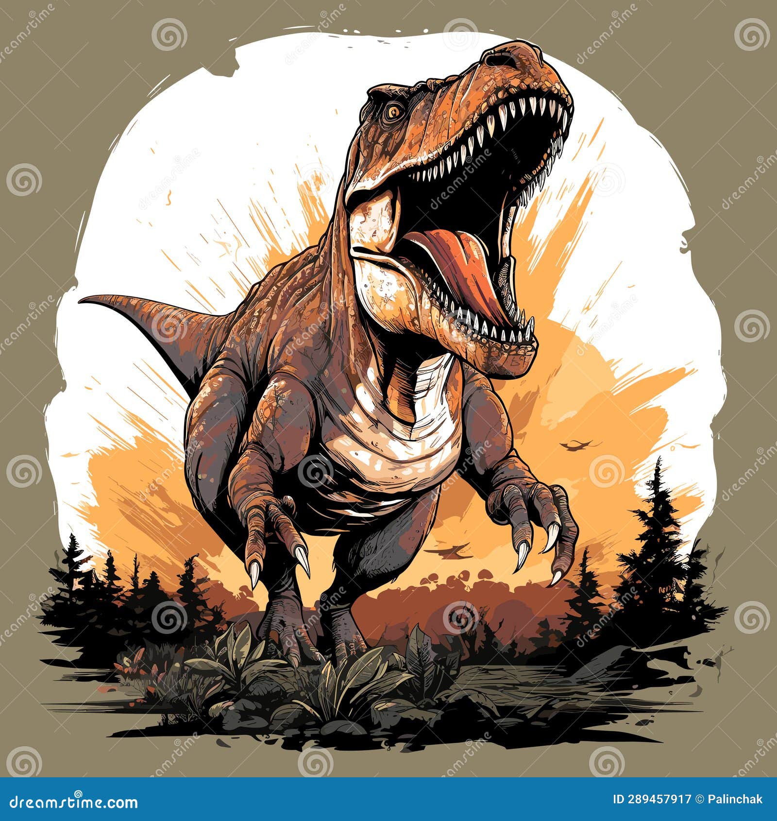 tyrannosaurus rex dinosaur portrait in  pop art style