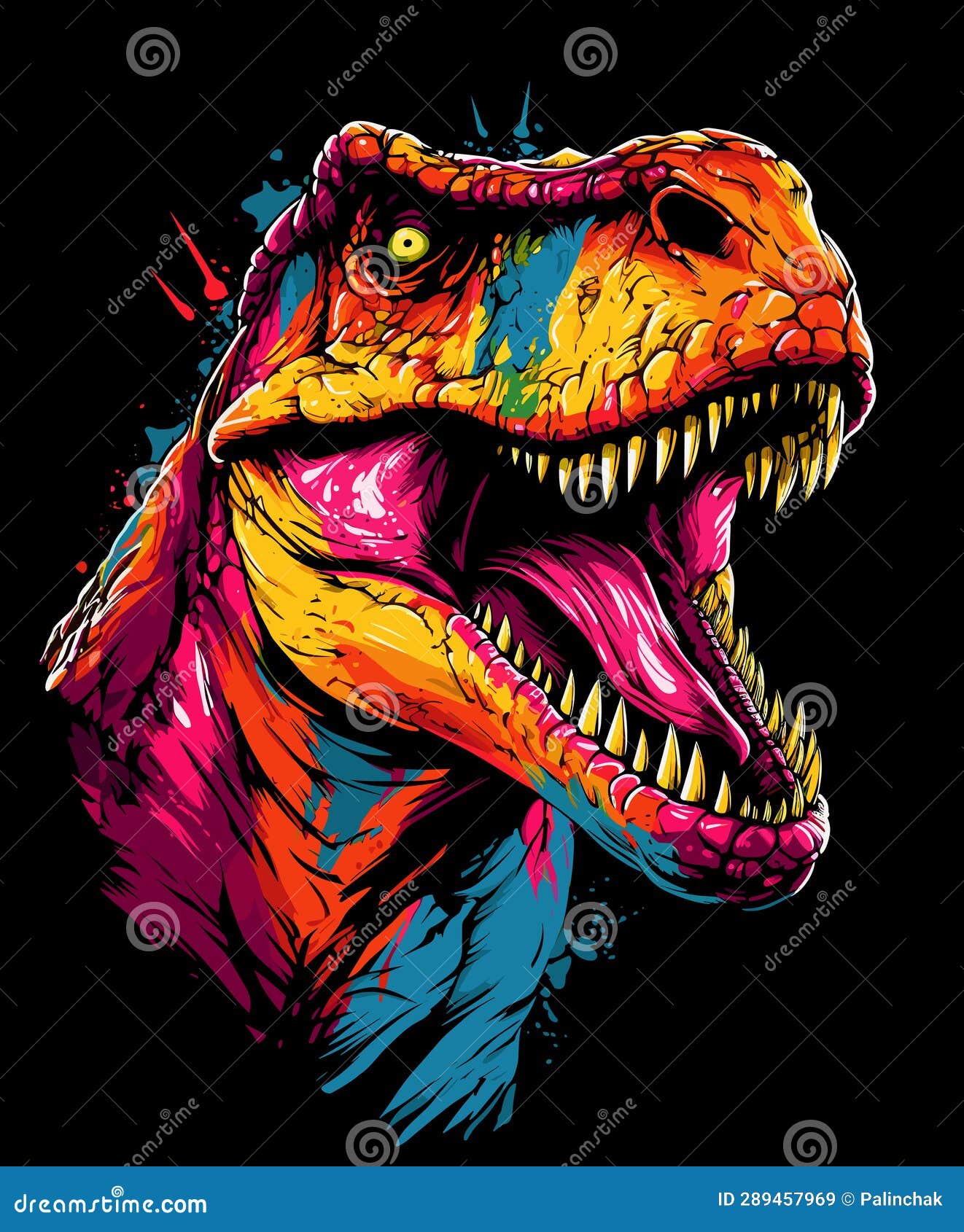 tyrannosaurus rex dinosaur portrait in  pop art style