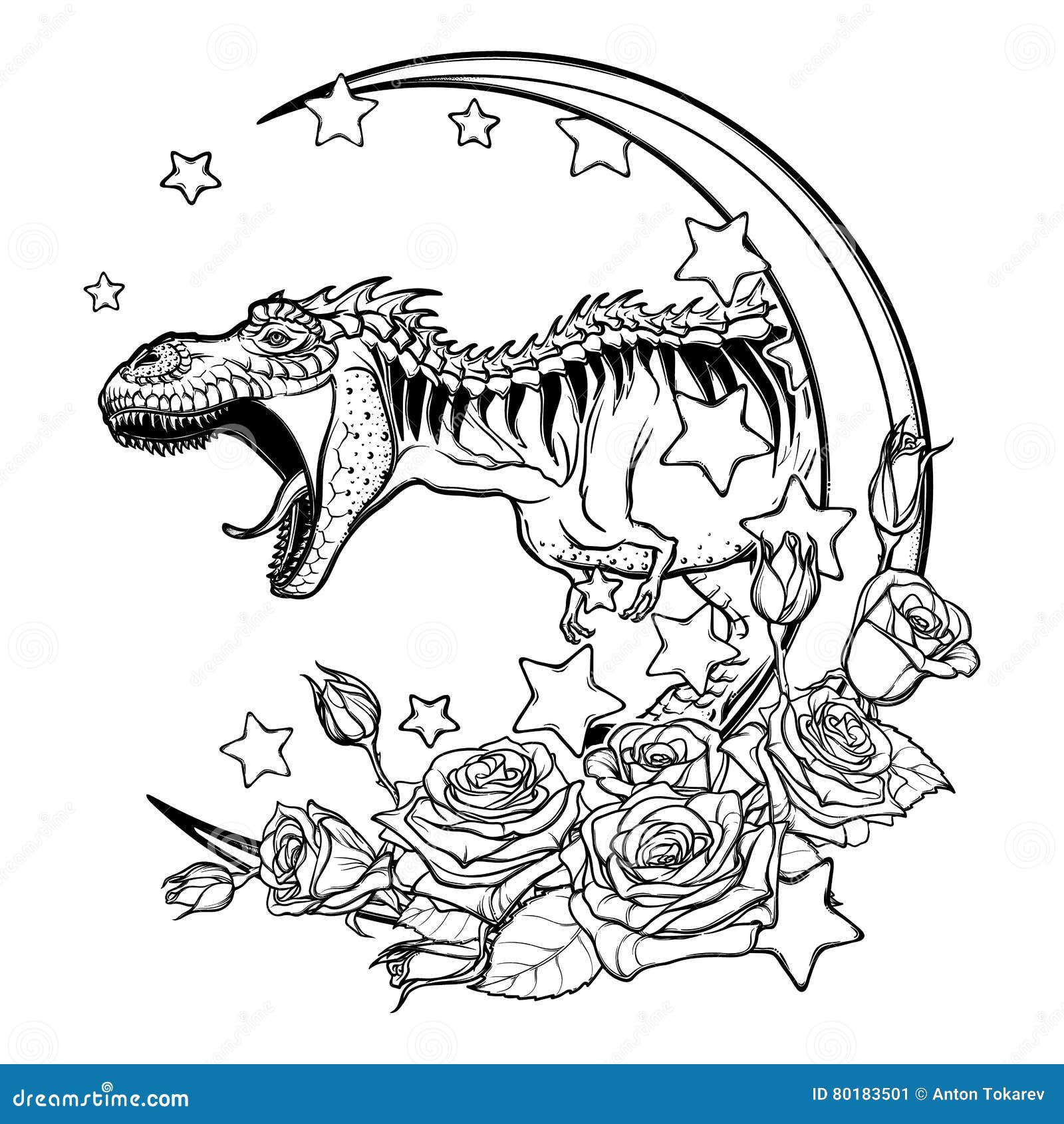 tyrannosaurus roaring sketch on white background