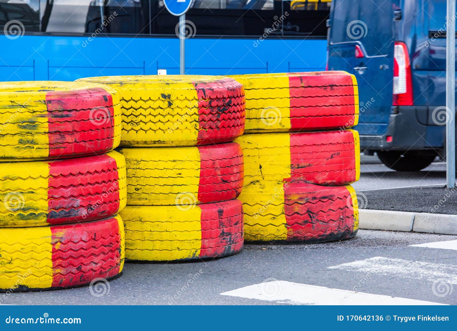 Tyre Barriers Protecting Road Works Stock Photo Image of metal, road