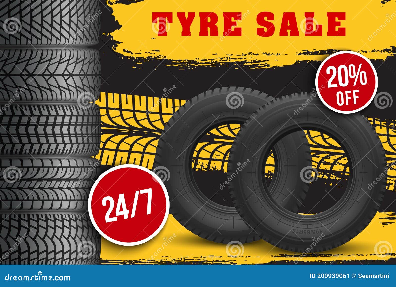 Tyre Sale Vector Store Promo Poster With 21d Tires Stock Vector For Tire Shop Tread