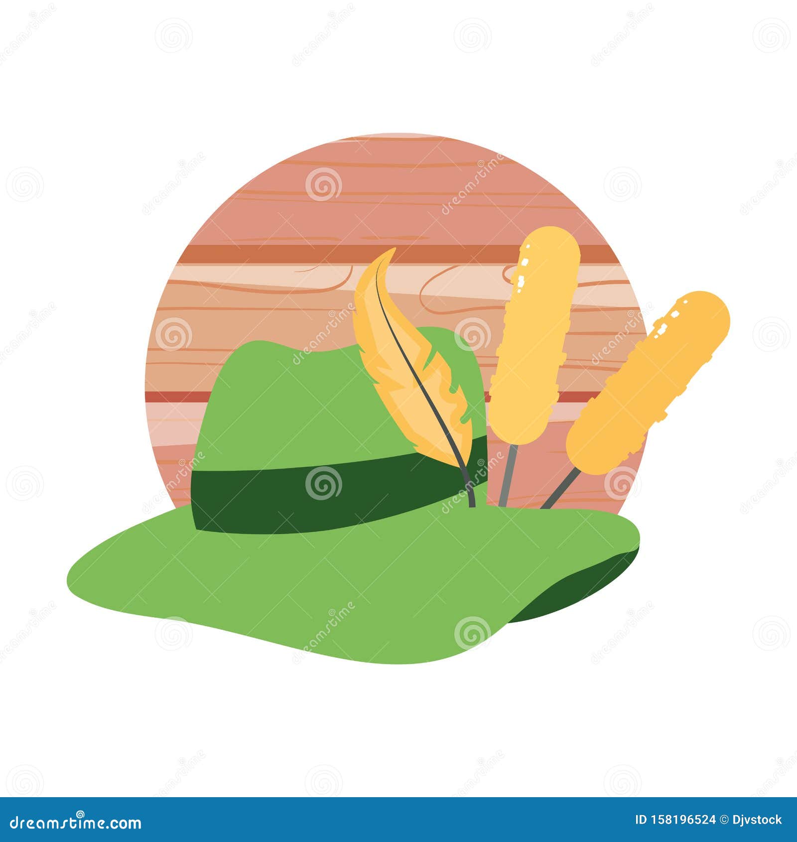 Tyrolean Hat Germany with Broaster Sausages Oktoberfest Stock