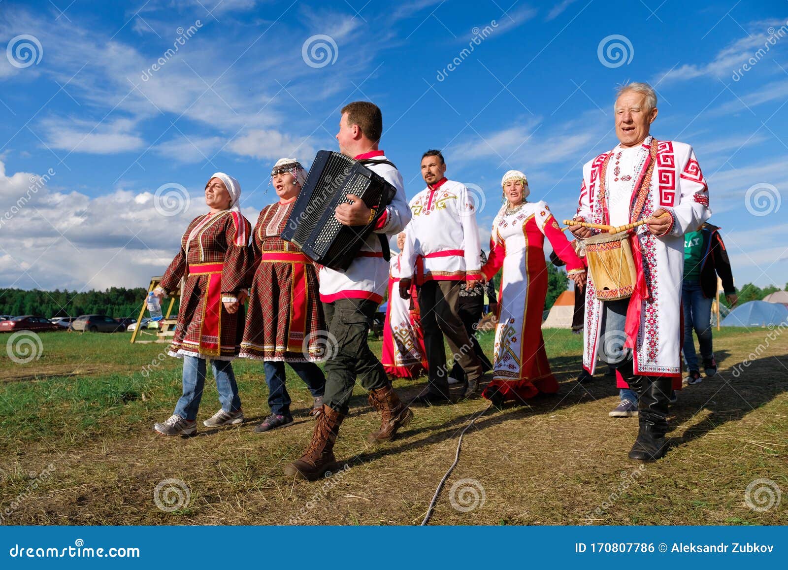 Tyumen, Russia-June 15, 2019. Women and Men in Traditional Costumes ...