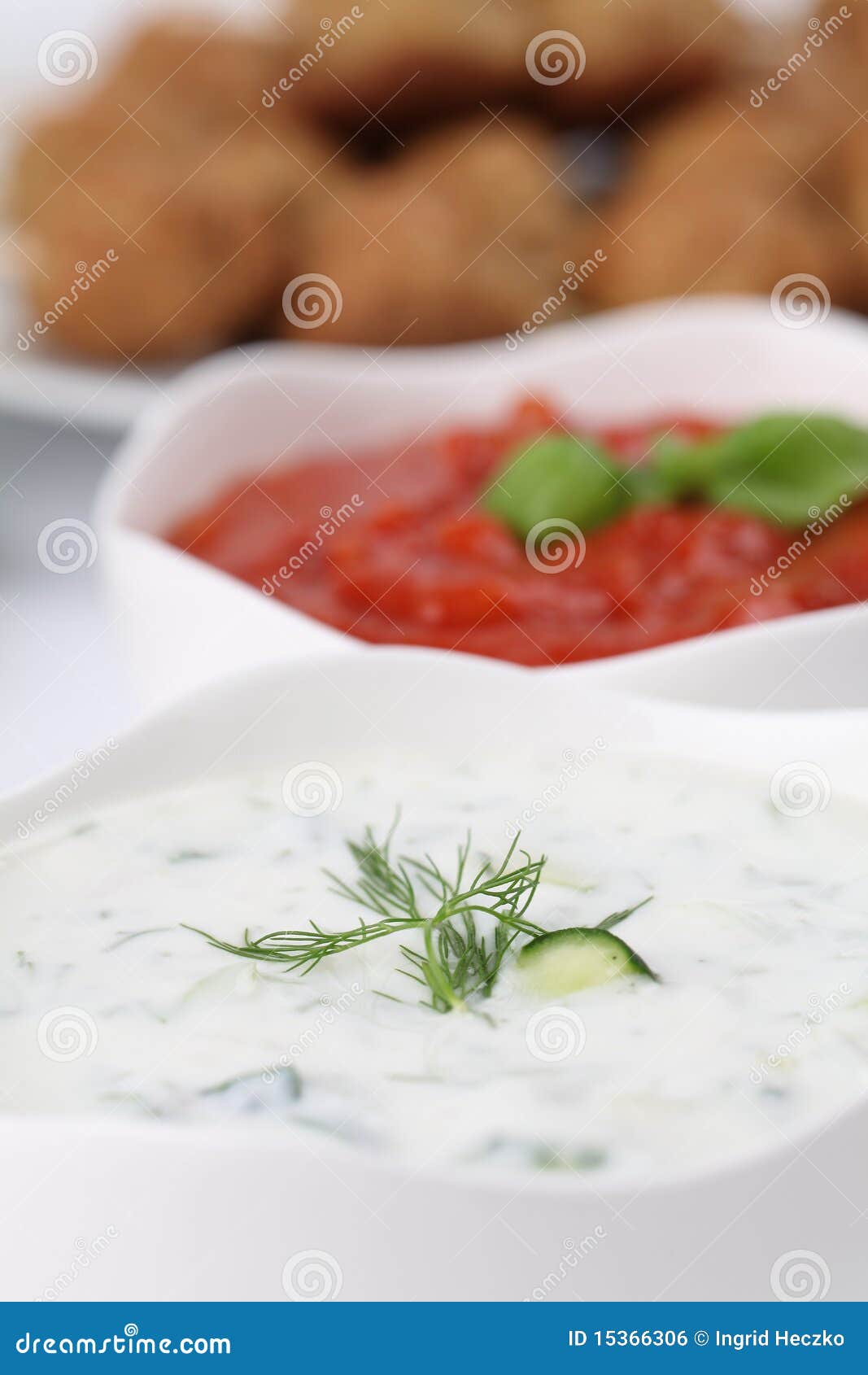 Tzatziki et sauce tomate photo stock. Image du vert, repas 15366306