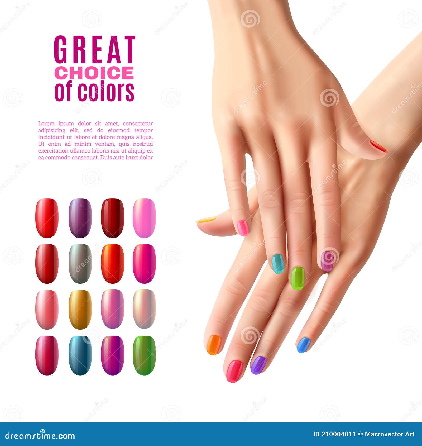 Uñas Coloridas Atadas Manos Manicura Afiche Ilustración del Vector -  Ilustración de dedos, rango: 210004011
