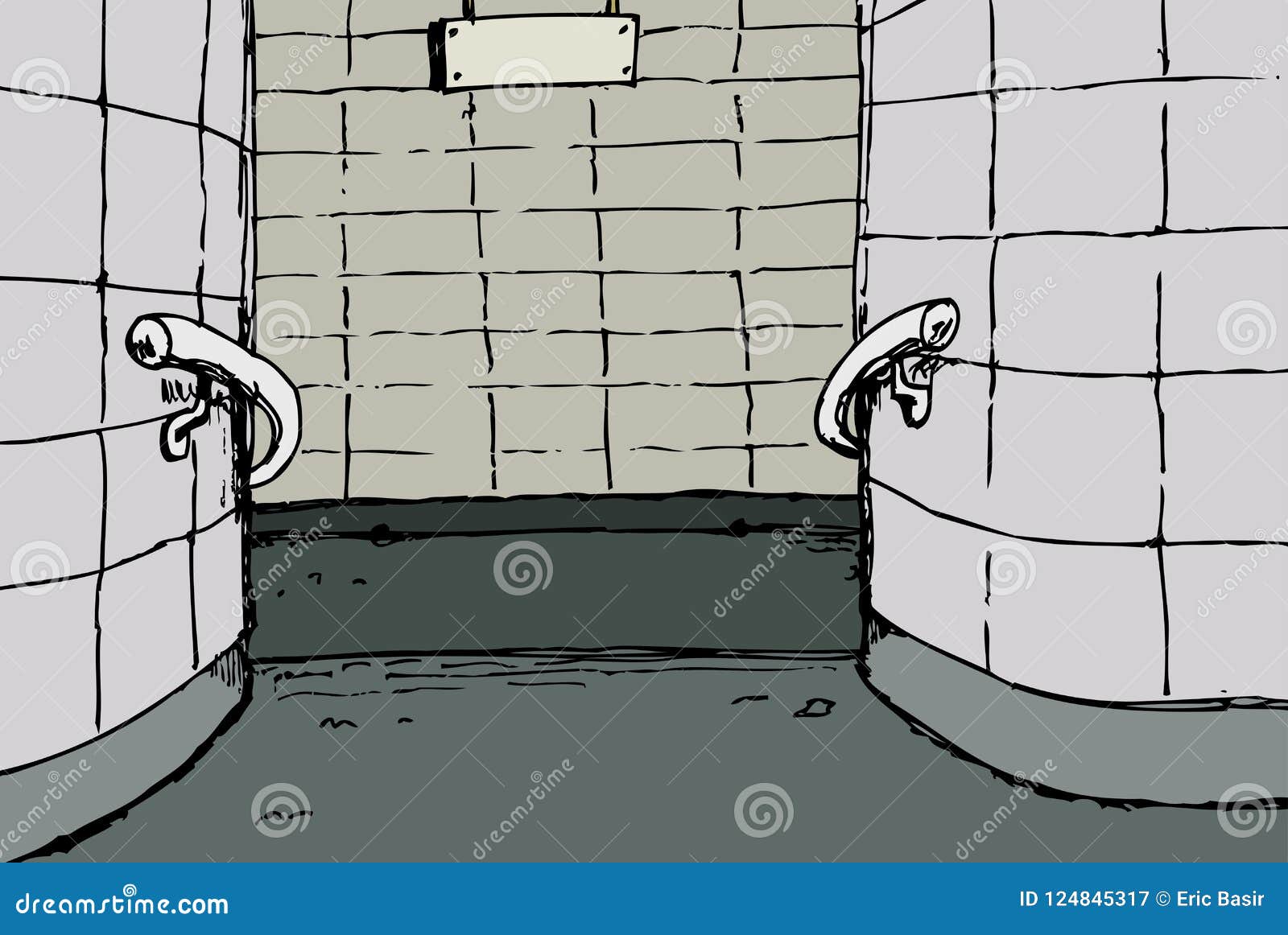 Leerer Karikaturu-bahnstations-Mezzaninhintergrund mit leerem Zeichen