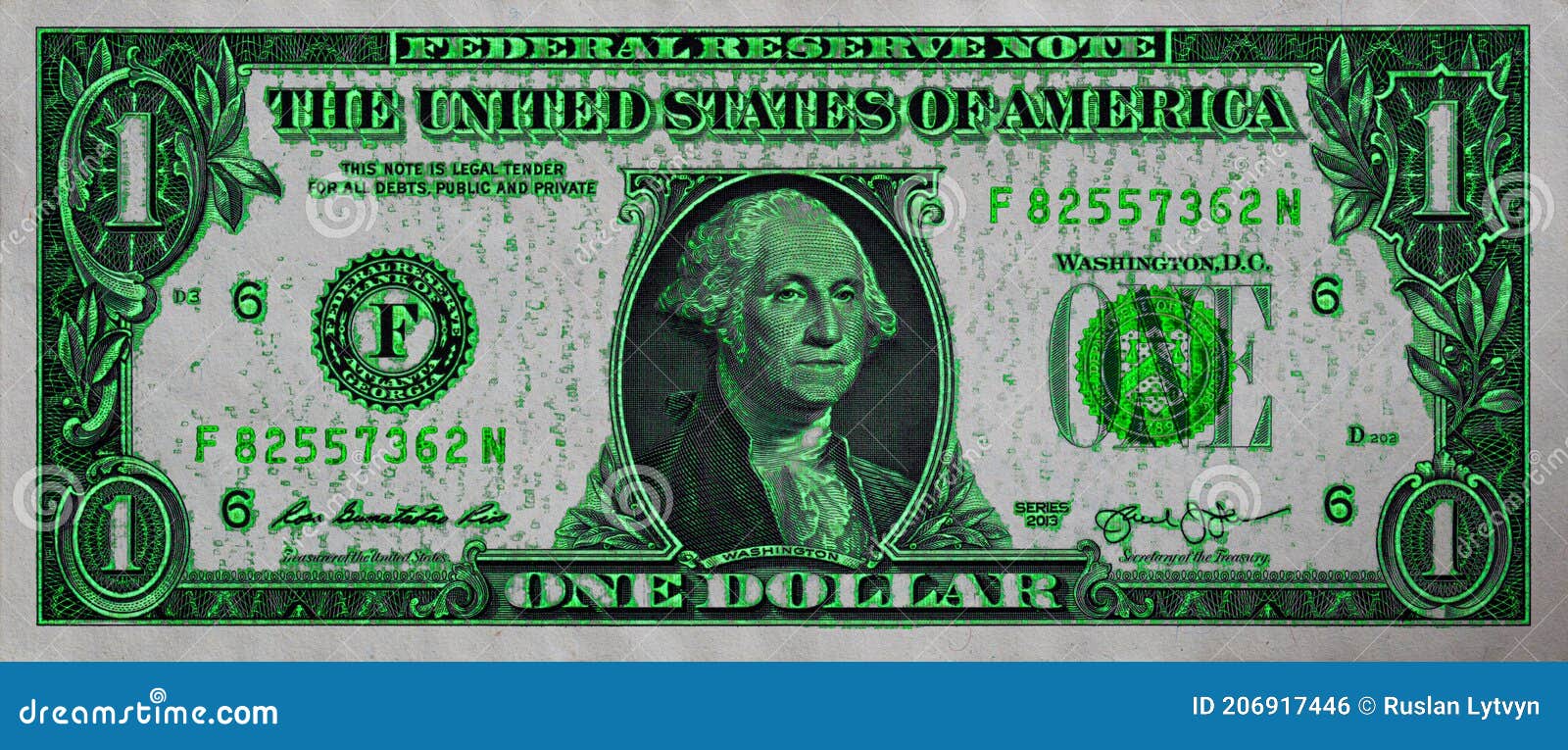 1 u.s. dollar with green glitter backgroundfor