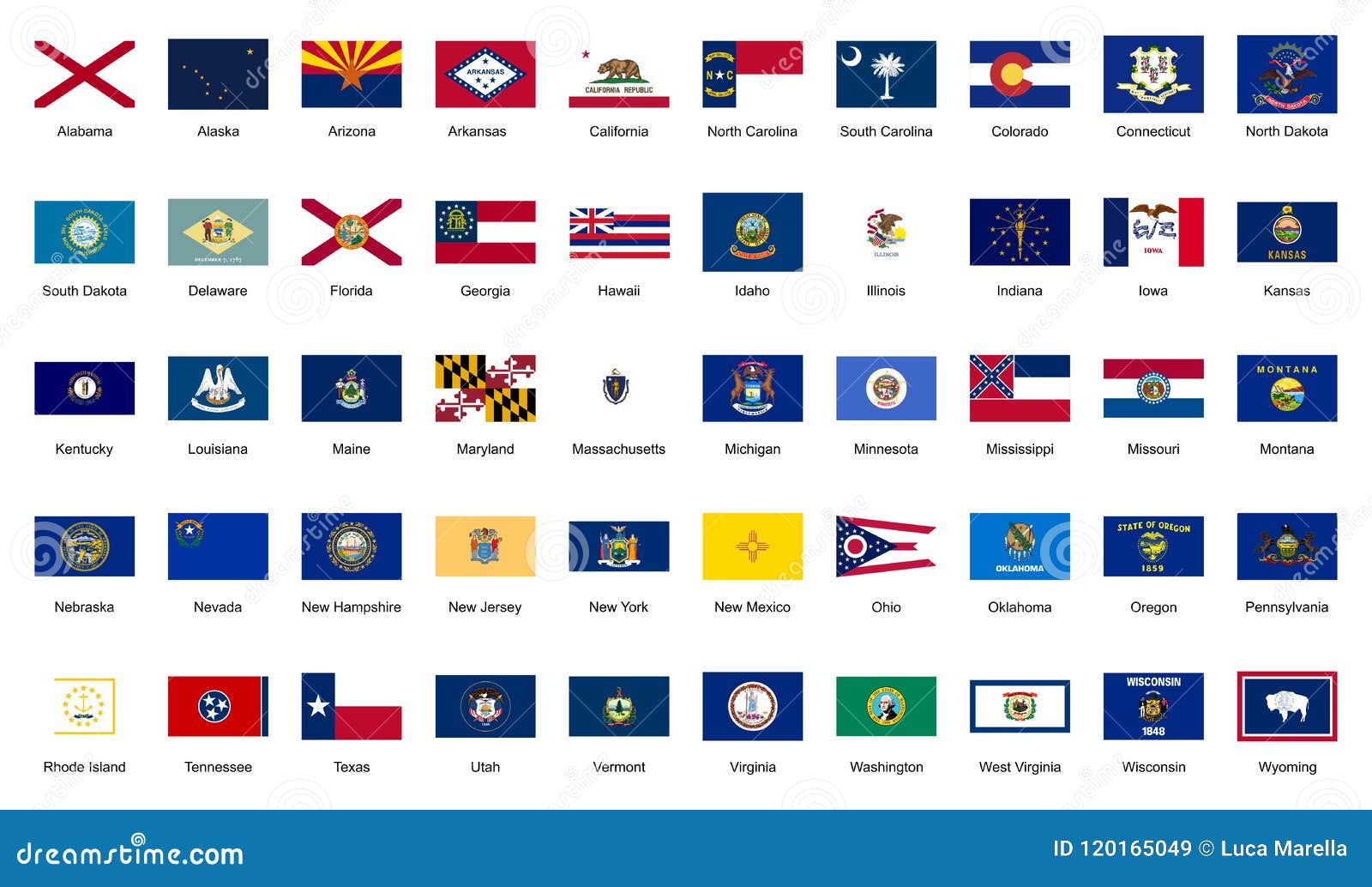 Les 50 drapeaux des 50 États des Etats-Unis