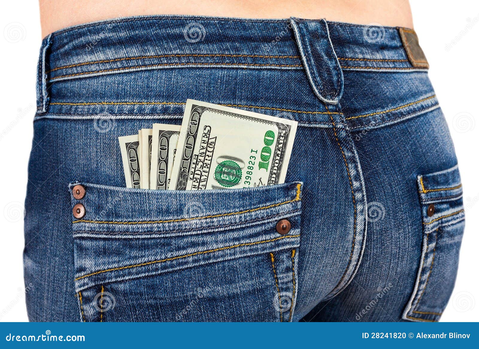 U.S. dólares en el bolsillo de los vaqueros. U.S. dólares en el bolsillo posterior de los vaqueros