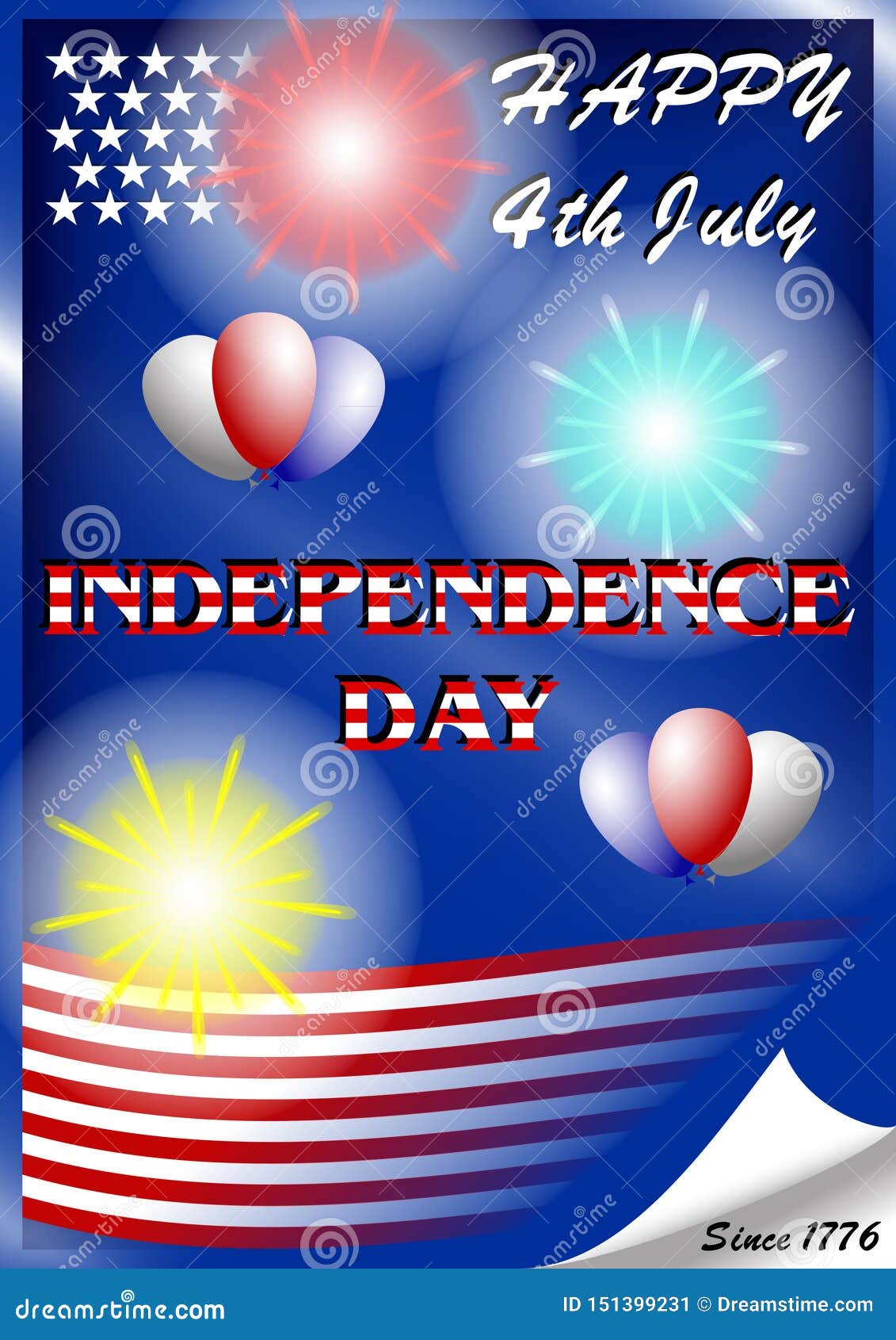 U.S. Independence Day July 4 with Fireworks and Balloons Stock Vector ...