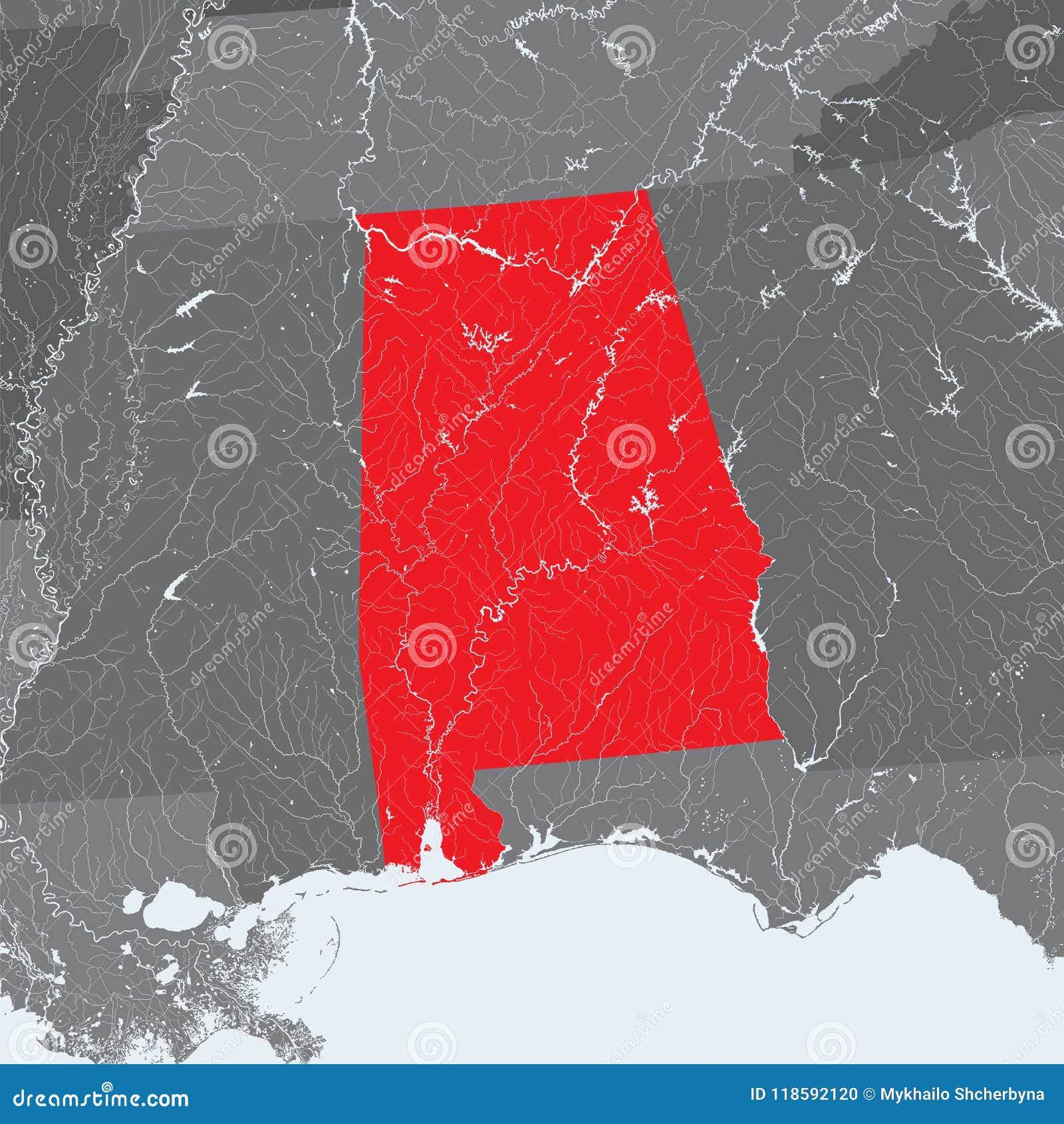 U S States Map Alabama Hand Made Rivers Lakes Shown Please Look My Other Images Cartographic Series All 118592120 