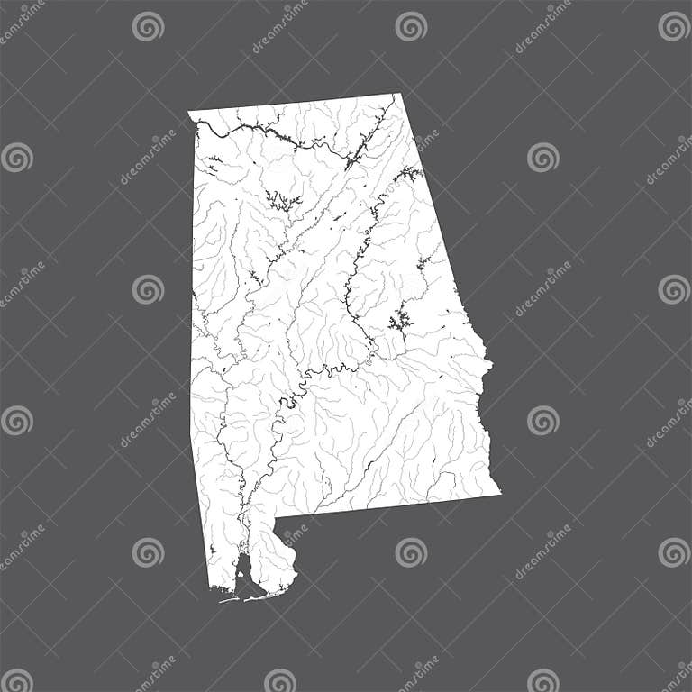 Map of Alabama with Lakes and Rivers. Stock Vector Illustration of