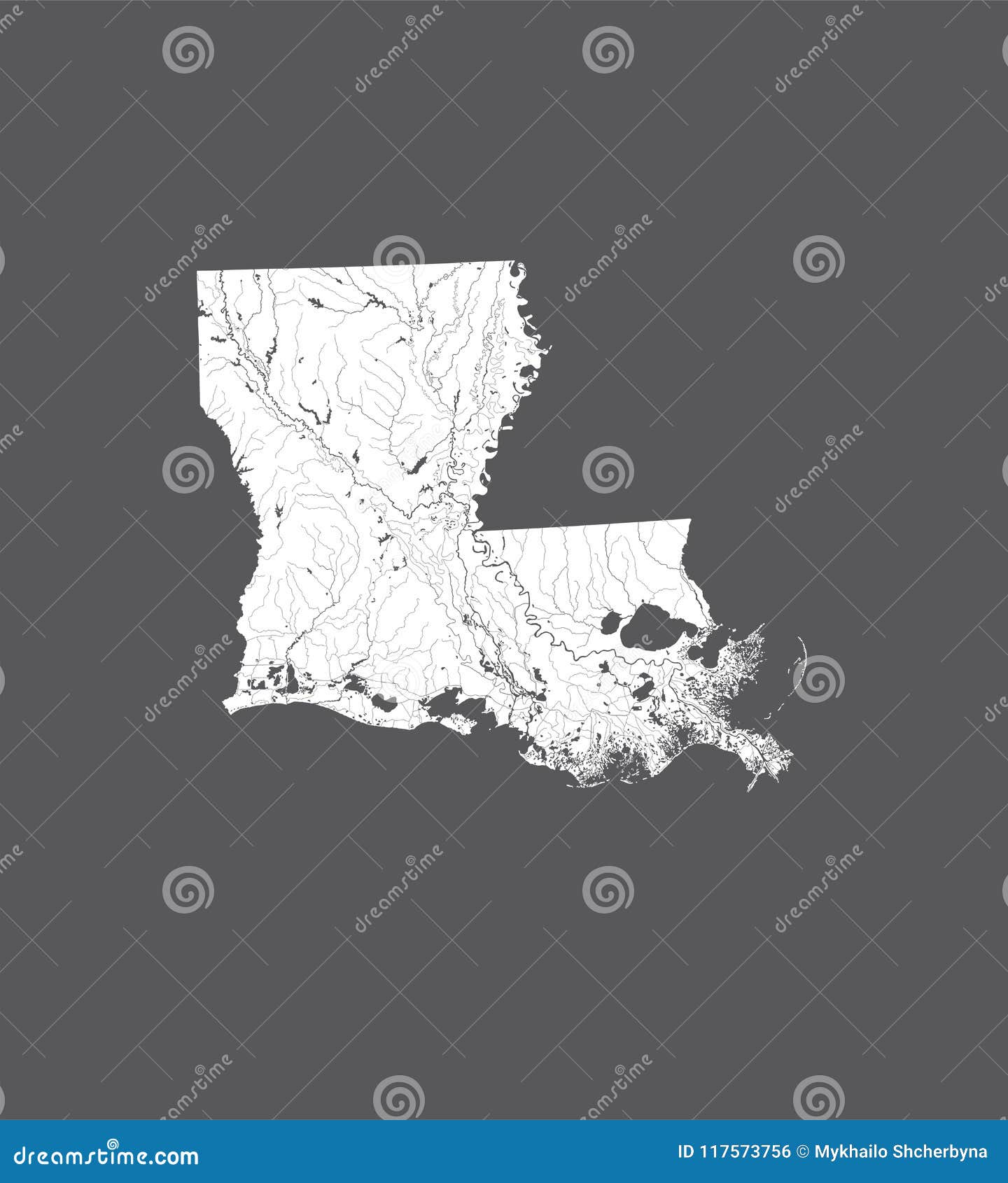 Map Of Louisiana With Lakes And Rivers. Stock Vector - Illustration of hydrography, lake: 117573756