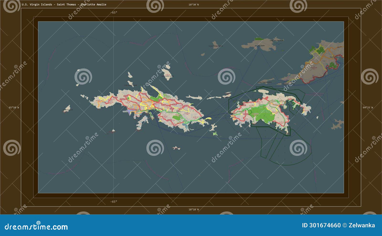 u.s. virgin islands - saint thomas highlighted - composition. to