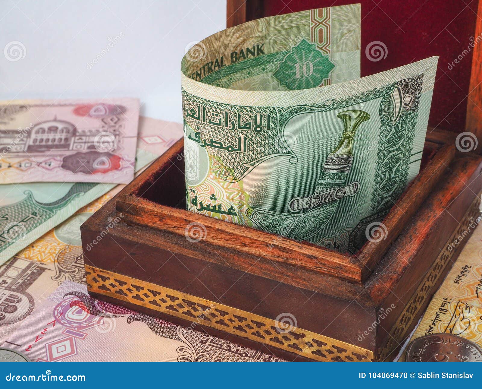 Arabic Dirhams in the Old Wooden Box. Stock Photo Image of people