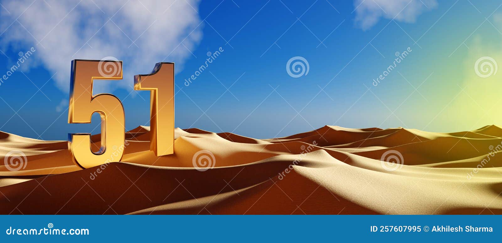 uae`s 51 national day celebration - golden 51 in desert sand - 3d 