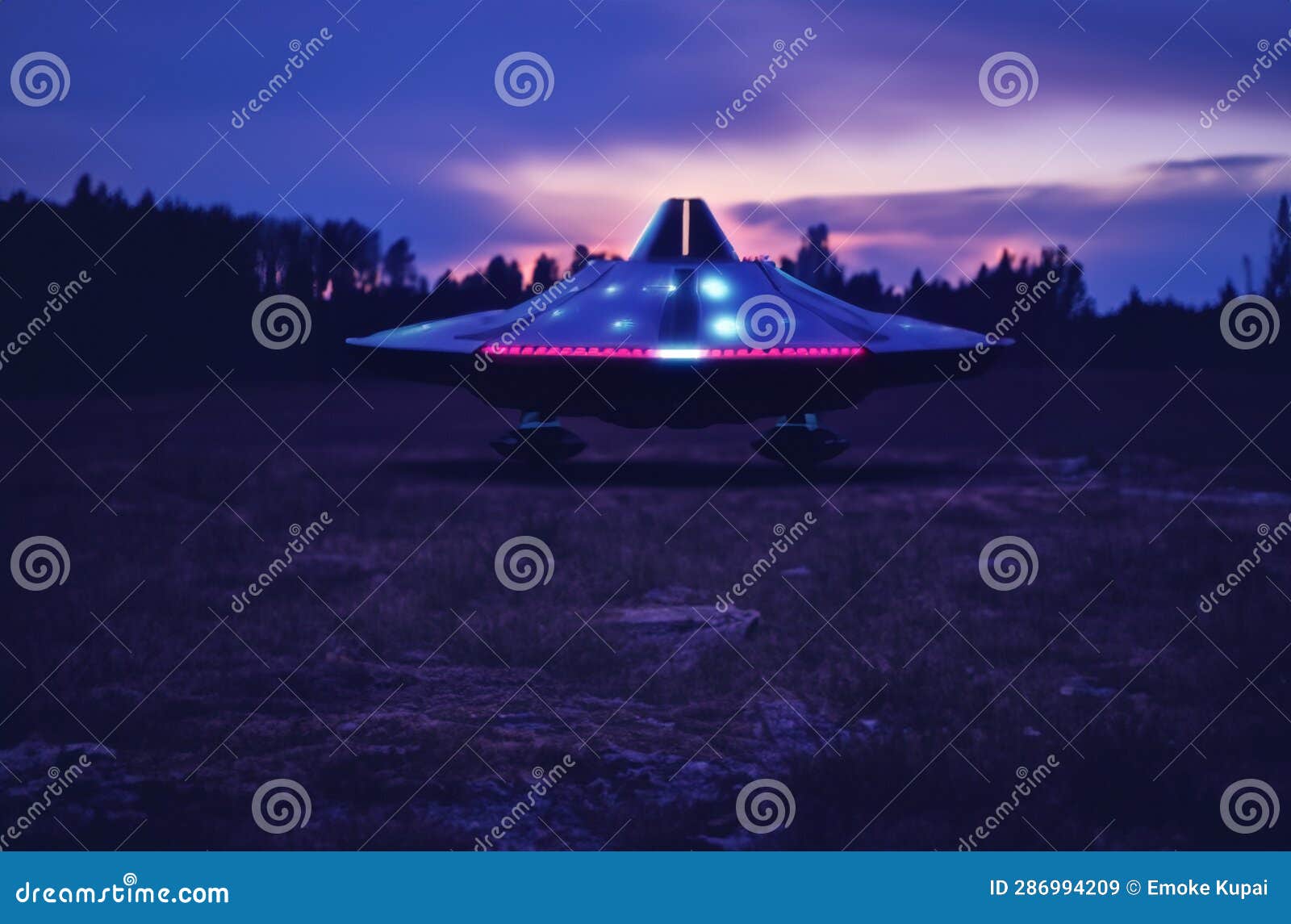 UAP UFO Landed on a Field at Night Stock Illustration - Illustration of ...